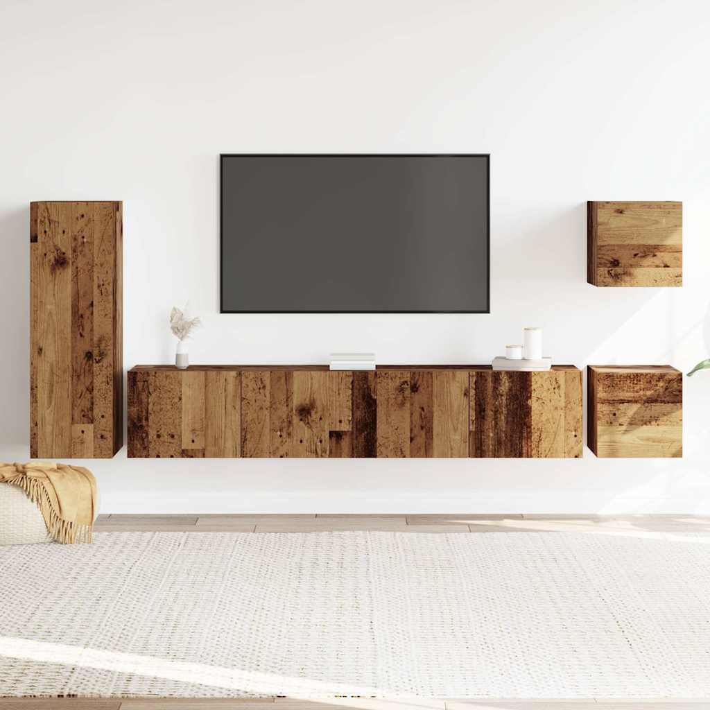 vidaXL TV-Schrank 5-tlg. TV-Schrank-Set Wandmontage Altholz-Optik Holzwerkstoff (1-St)