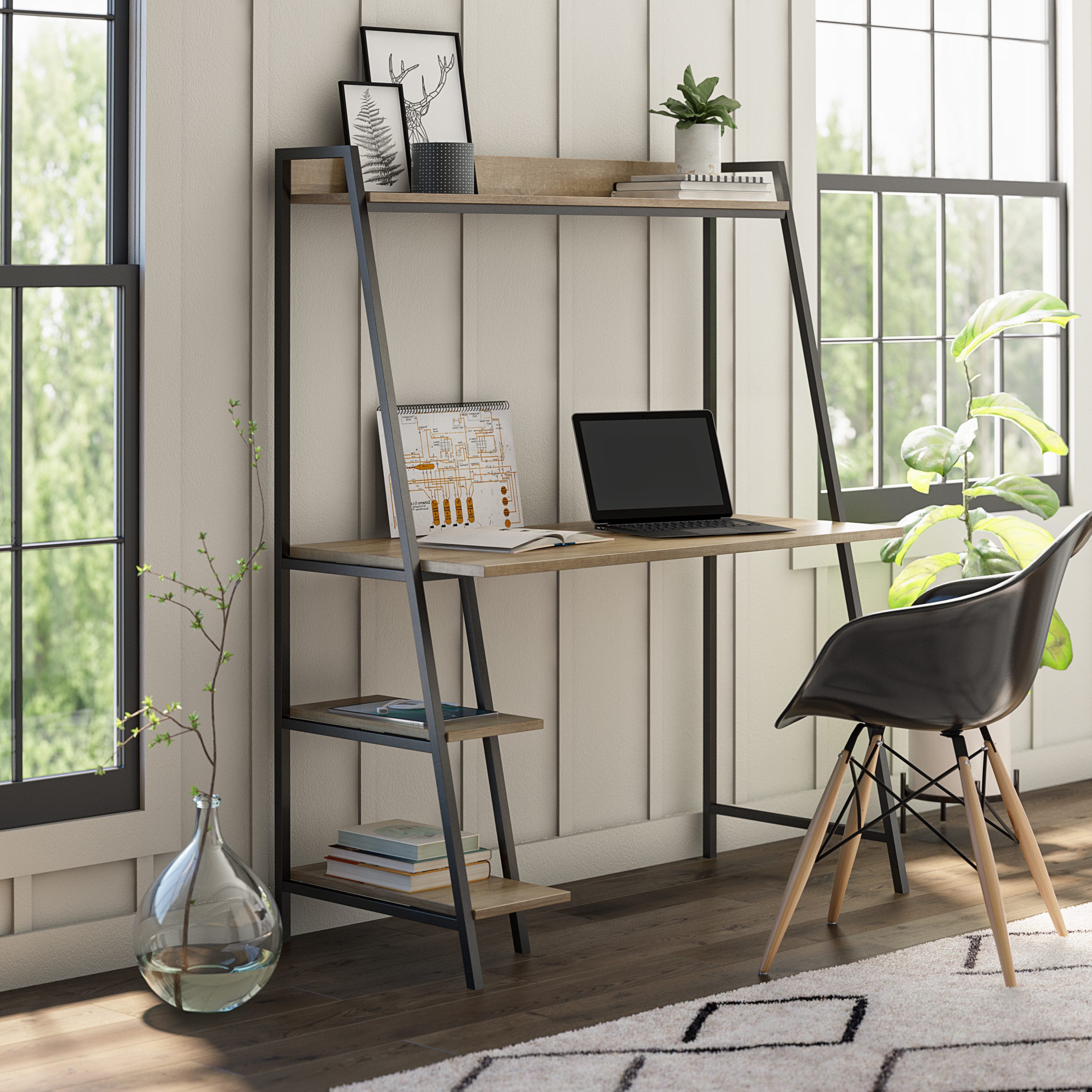 loft24 Regal-Schreibtisch Fogh, Schreibtisch mit Leiterregal, Metallgestell, Breite 111 cm