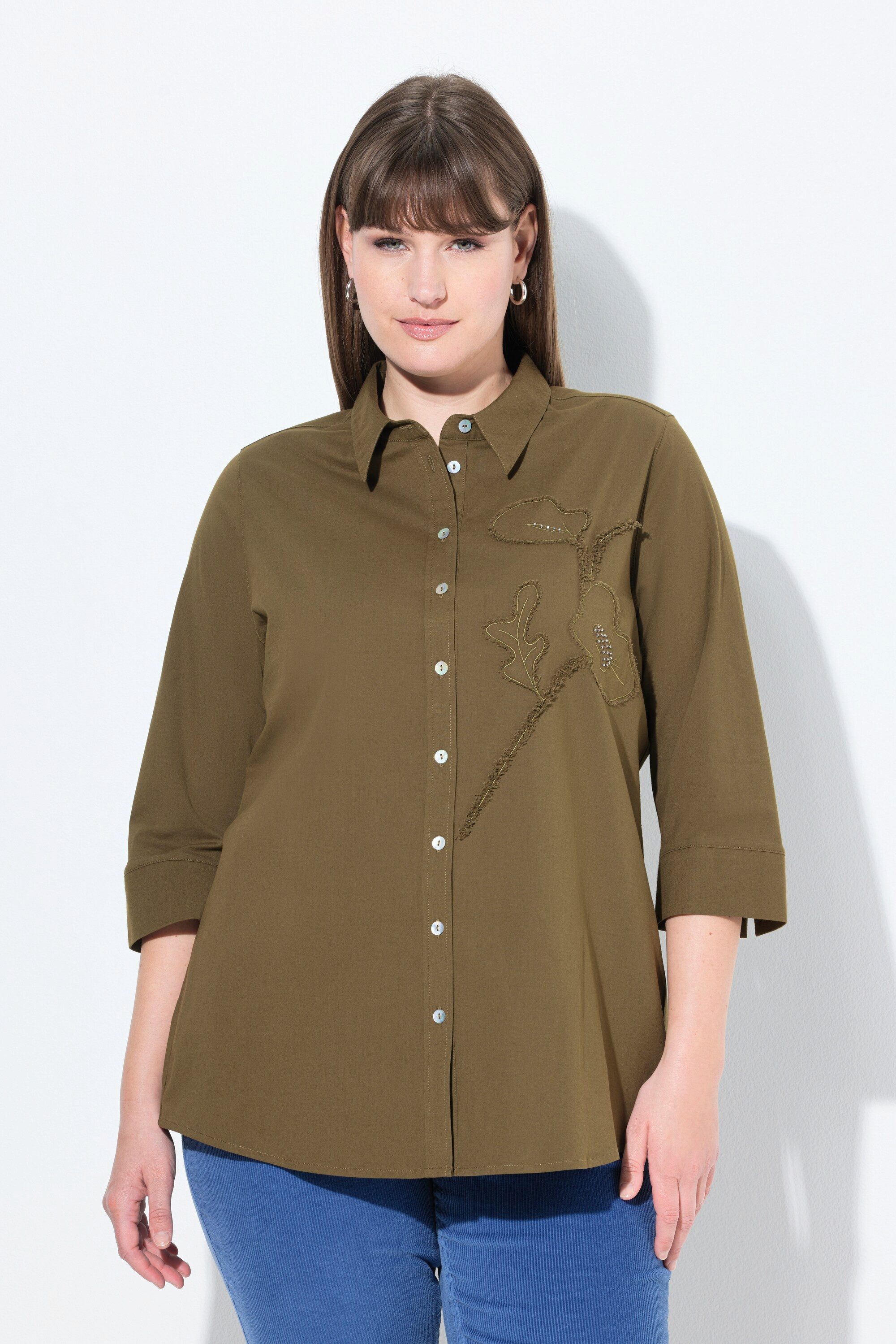 Hemdbluse Hemdbluse Blüten Hemdkragen 3/4-Arm Biobaumwolle