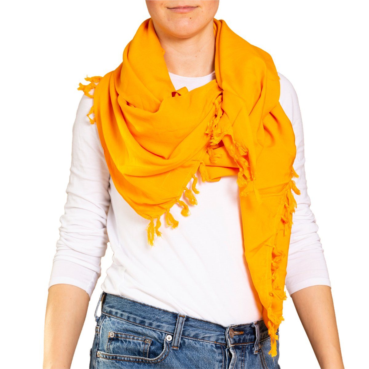 PANASIAM Halstuch weicher Schal aus hochwertiger Viskose den man als Schultertuch Stola, Winterschal oder als wunderbar großes Halstuch tragen kann gelb-orange