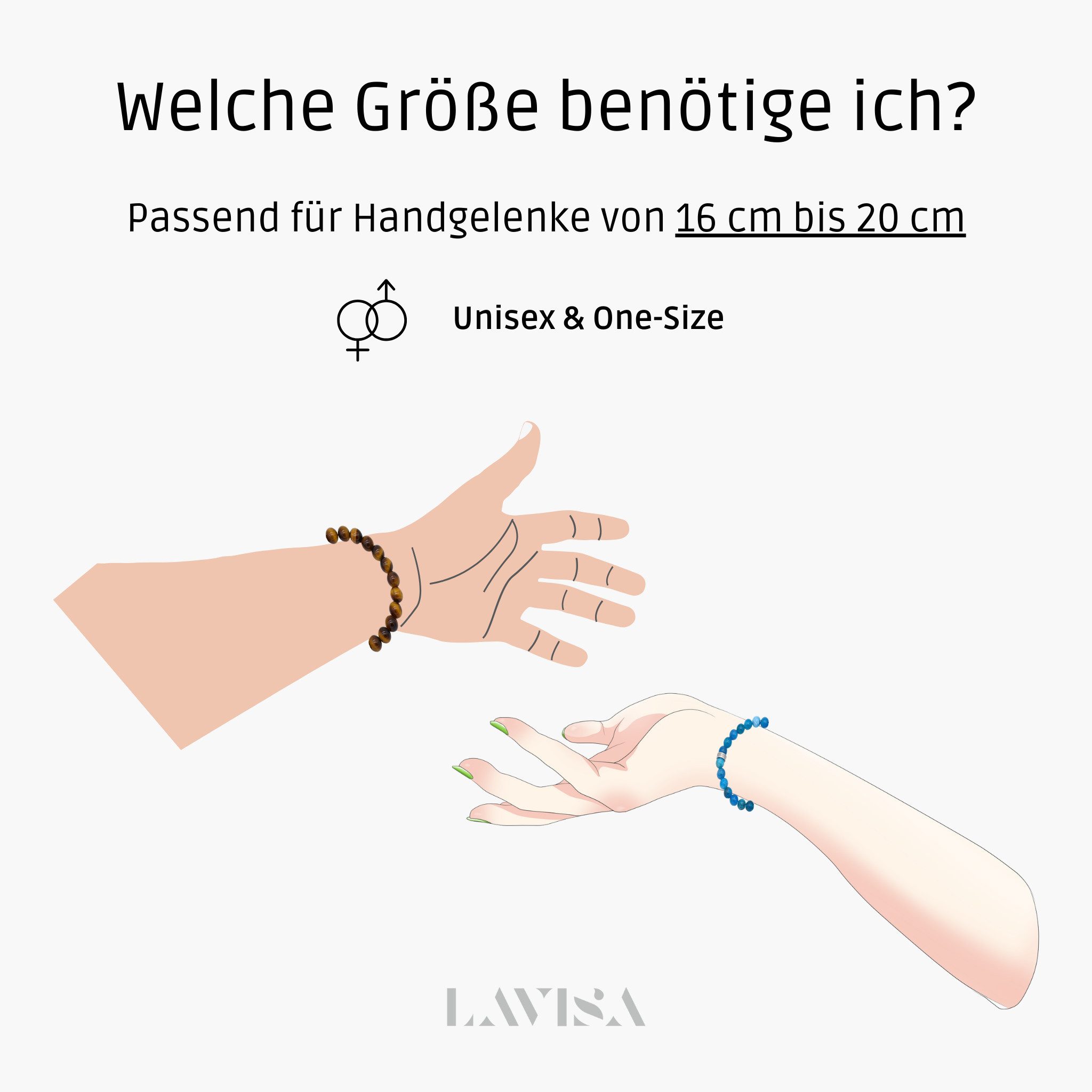 LAVISA Armband Armband Echte 8mm Edelstein Perlen, Kristalle, Onesize, Echte Edelsteine, Rostfreies Edelstahl, Wasserfest