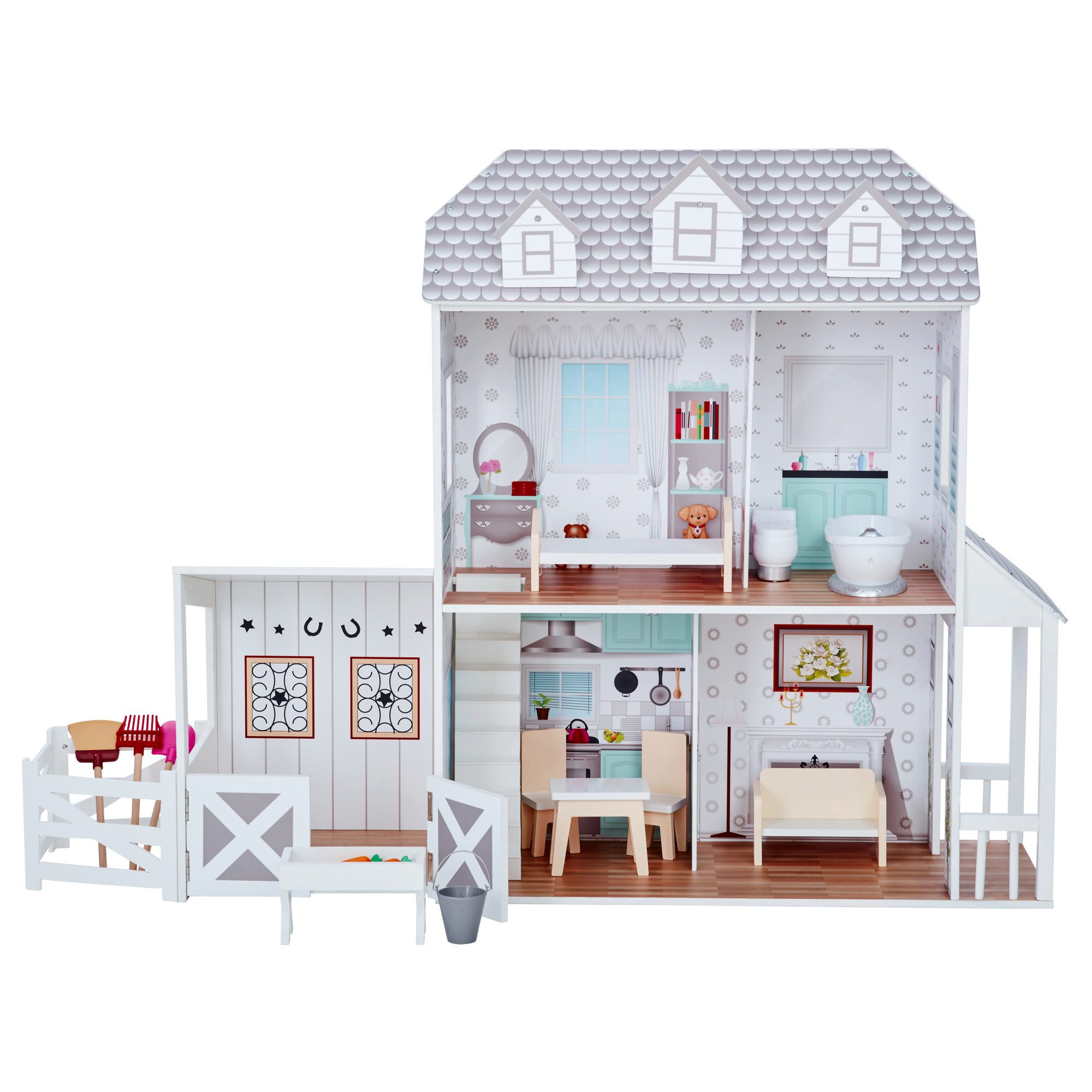 TEAMSON™ KIDS    Puppenhaus Puppenbauernhof Dreamland Holz zwei Etagen mit Stall