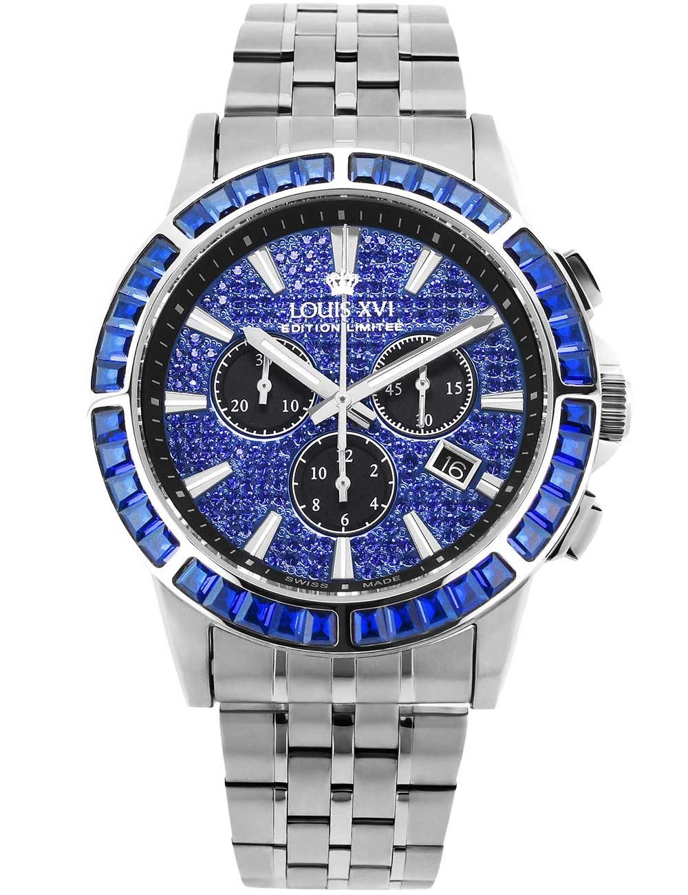 LOUIS XVI Quarzuhr Louis XVI XLXVI1133 Herrenuhr Majesté Iced Out Baguette Chronograph 4 Louis XVI XLXVI1133 Herrenuhr Majesté Iced Out Baguette Chronograph 43mm 5ATM