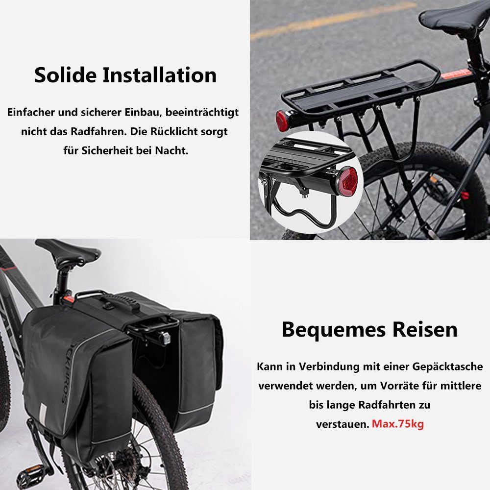 ROCKBROS Fahrrad-Gepäckträger Rack-HJ1008-1 (Aluminiumlegierung Gepäckträger,  Mit Schutzblech, 1St. für 110 lbs bis 165 lbs), Mit Rücklicht