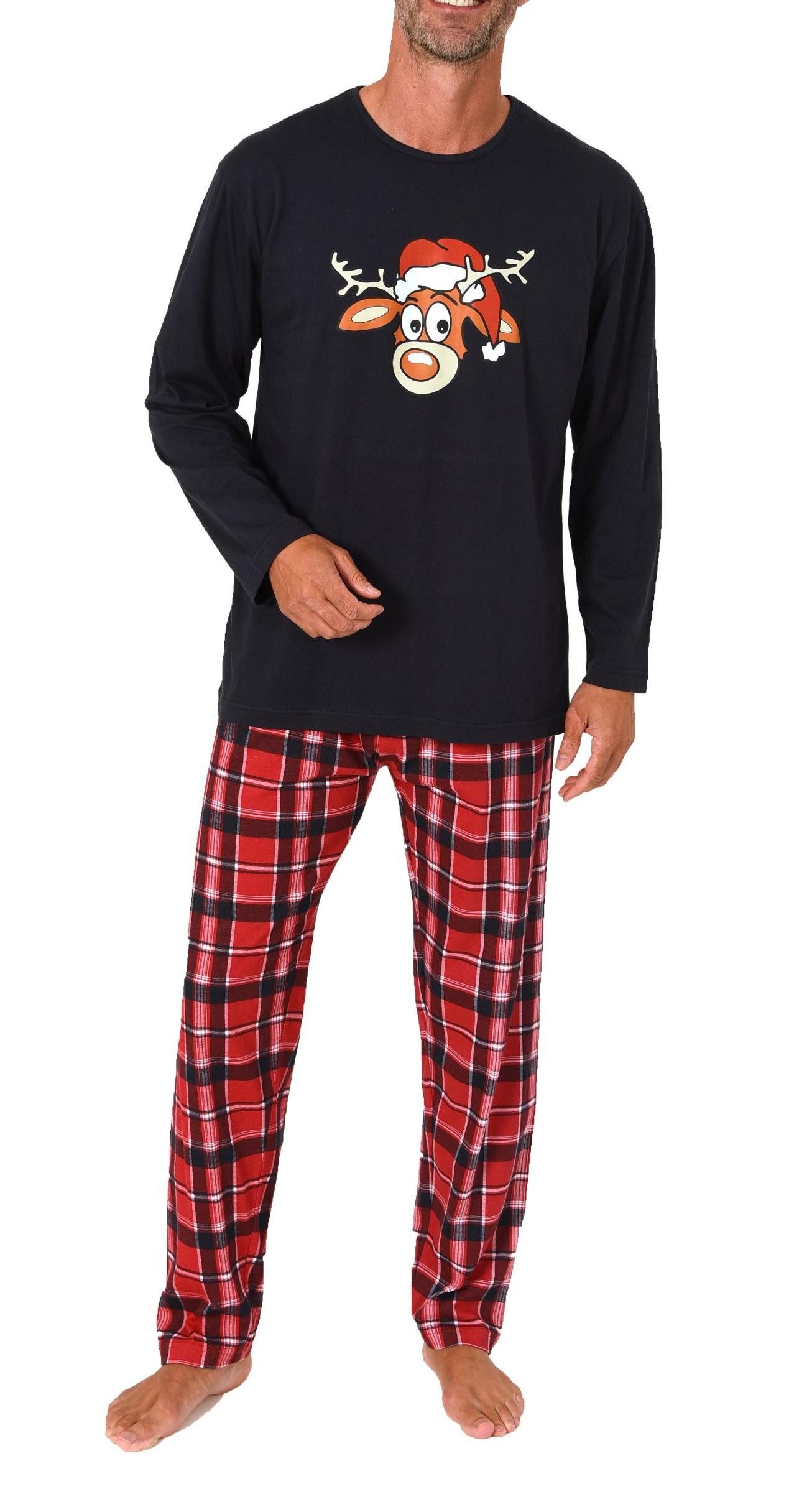 Normann Pyjama Herren Weihnachts Schlafanzug Pyjama mit lustigen Renntier Motiv