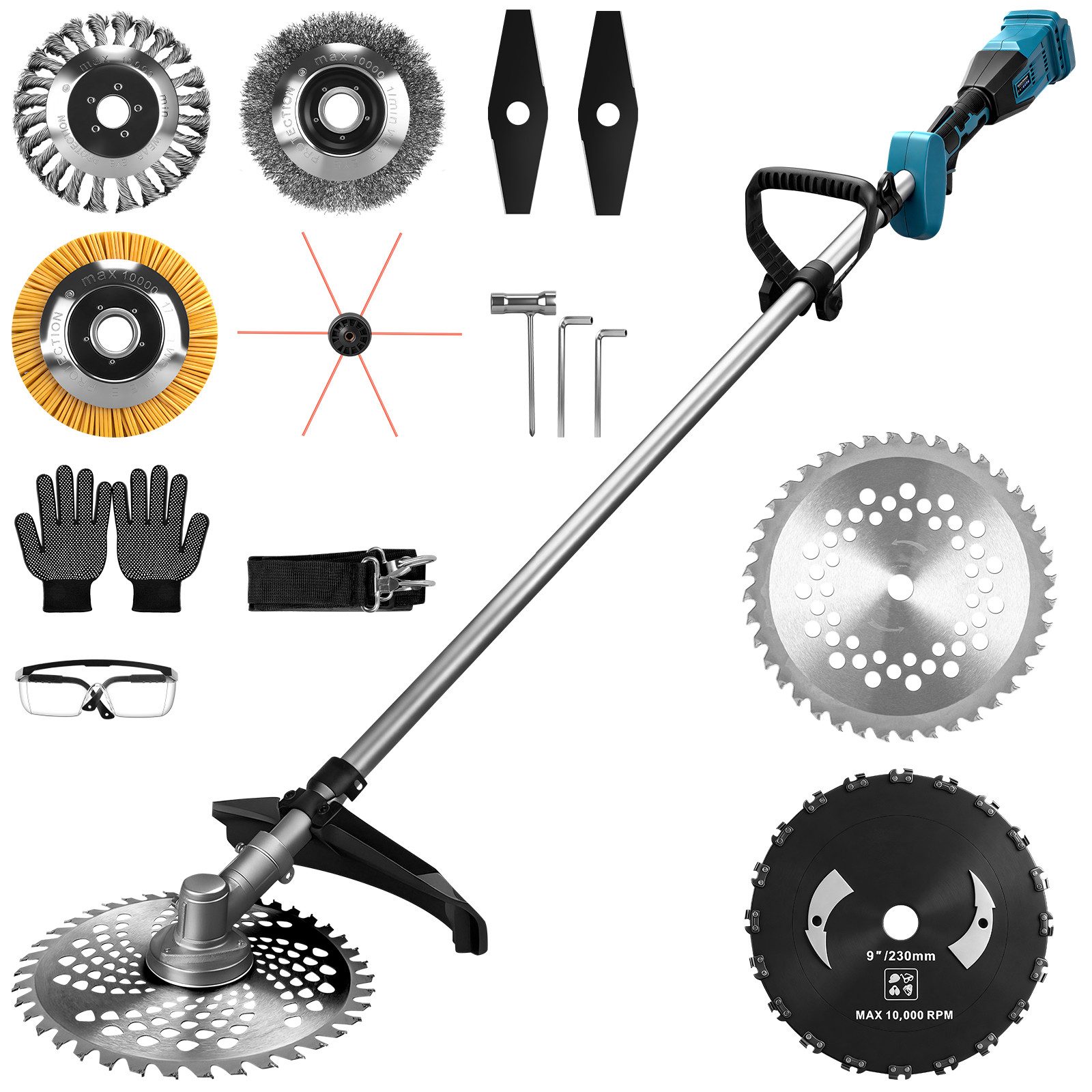 XERSEK Elektro-Rasentrimmer 1380W Akku-Freischneider mit Bürstenloser Motor, Rasenmäher Motorsense, 30cm cm Arbeitsbreite Faden, 3-Bürste + 5 Mähkopf, Grastrimmer Kantenschneider Für Garten Rasen