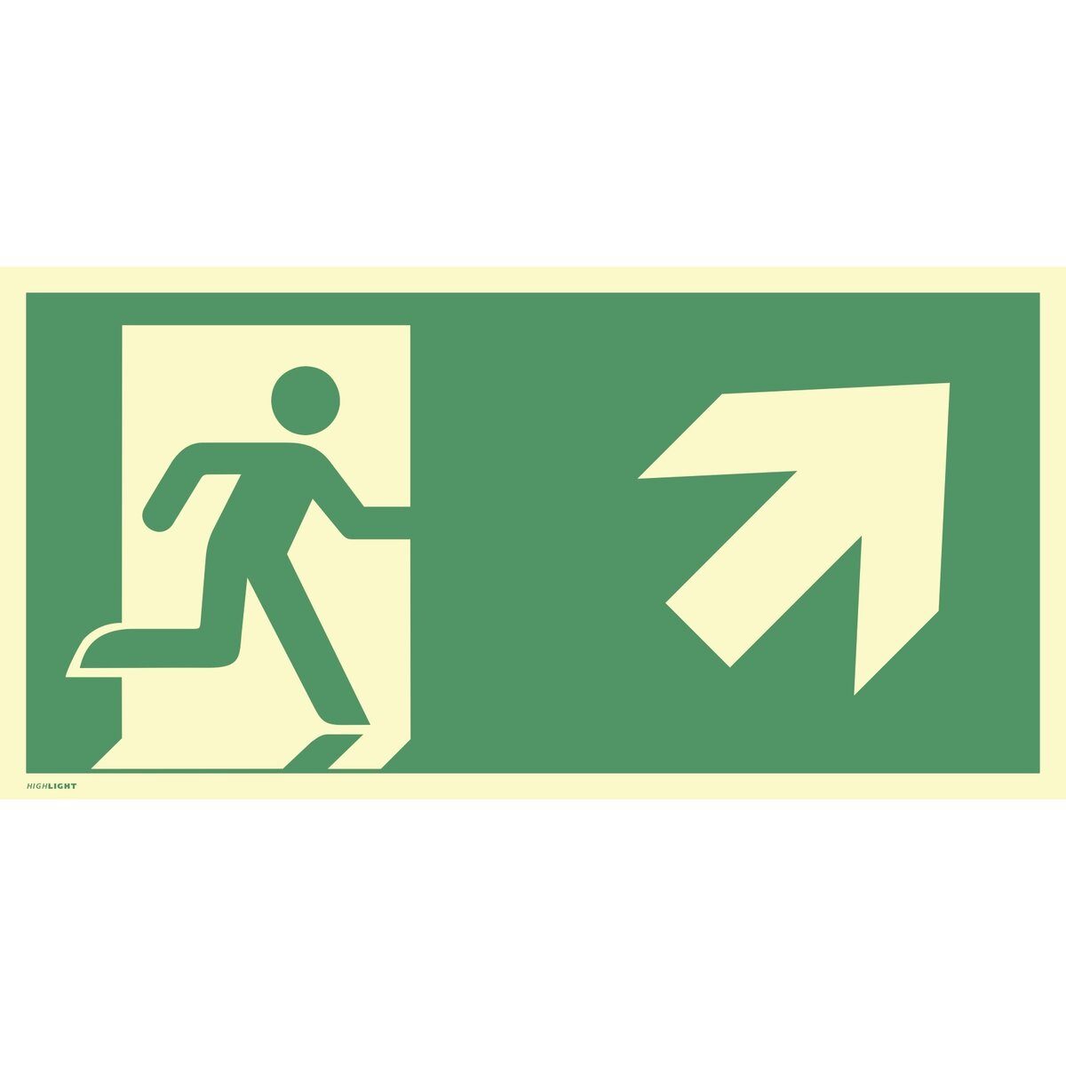 MOEDEL Hinweisschild Notausgang rechts aufwärts ISO 7010 Folie nachleucht. 160-mcd 297x148