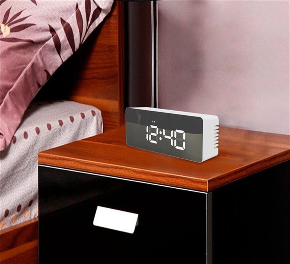 Temperatur Moduls LED mit Nachttisch, Snooze Anzeige Digital Dekorative Wecker Datum Spiegel Uhr, Uhr mit Wecker Digital