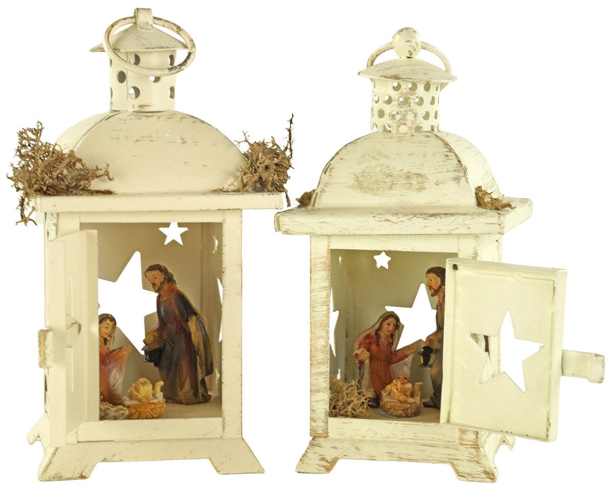 IKO Krippe Laternenkrippe 2er Set (2-tlg), 2-er Set, Handbemalte Figuren