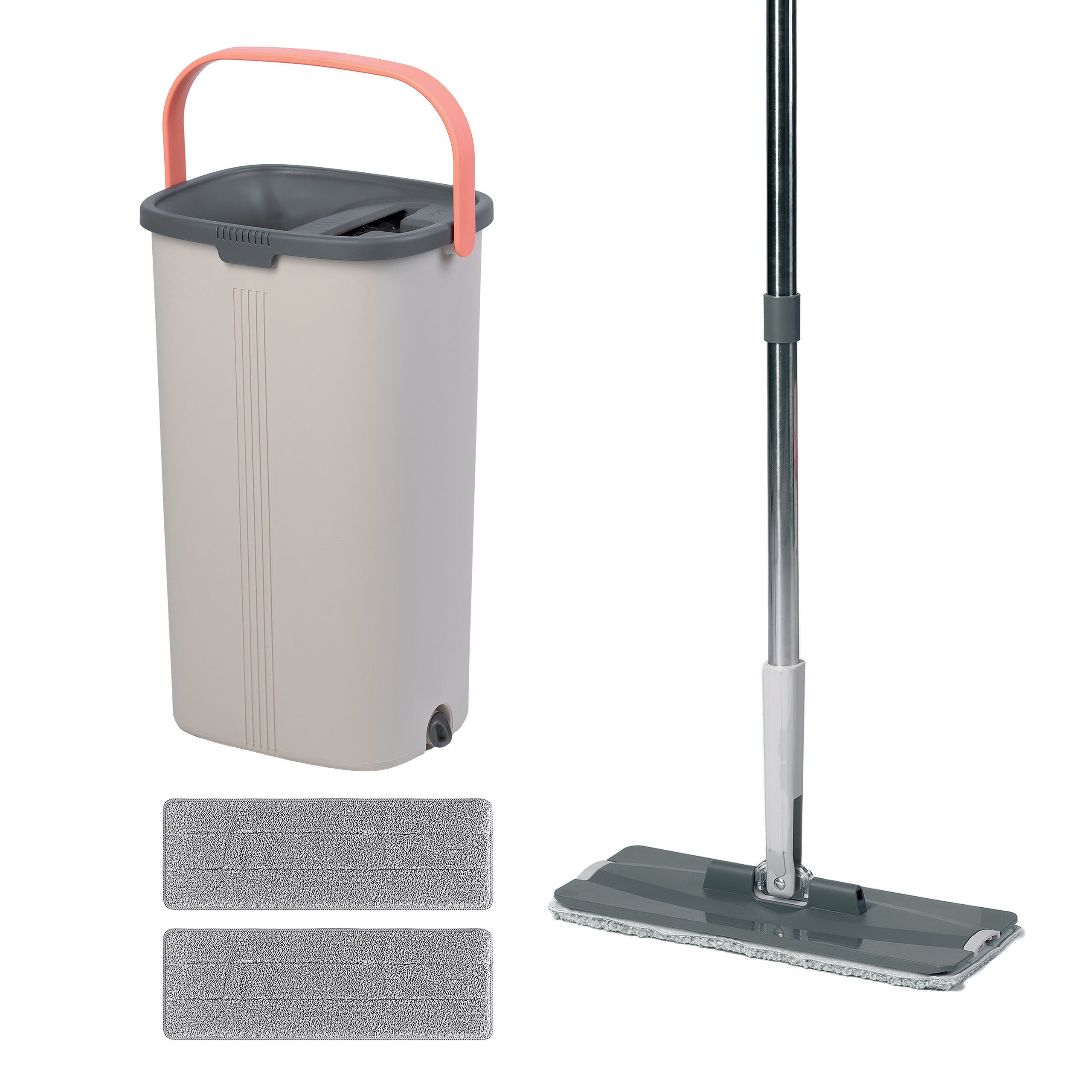 relaxdays Wischmopp-Set Flachmopp Set 2-Kammern, (4-St)