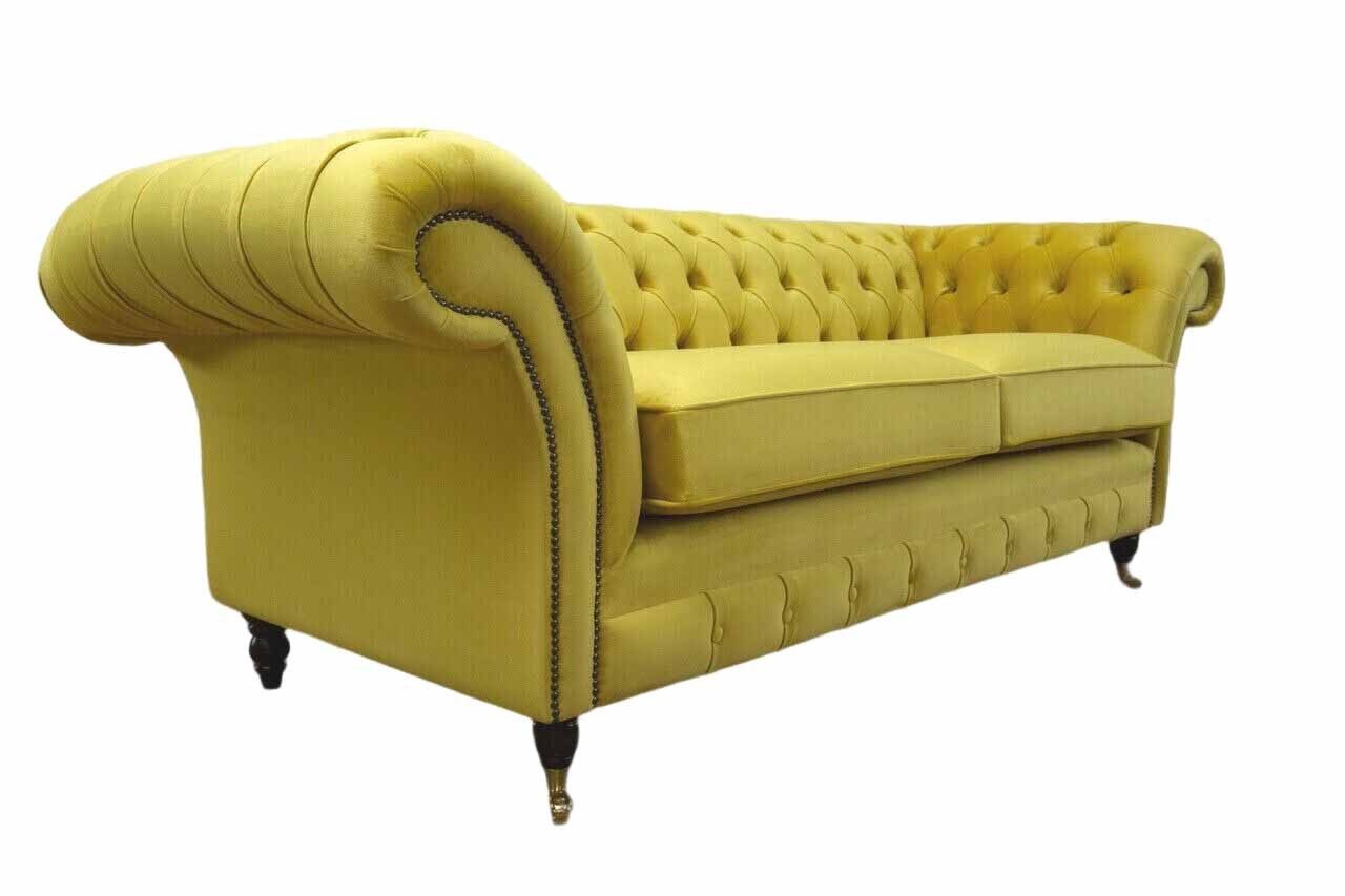 Xlmoebel Chesterfield-Sofa Gelbes 3-Sitzer Sofa aus Stoff, 230 cm, modernes Design, 1 Teile, Made in Europa