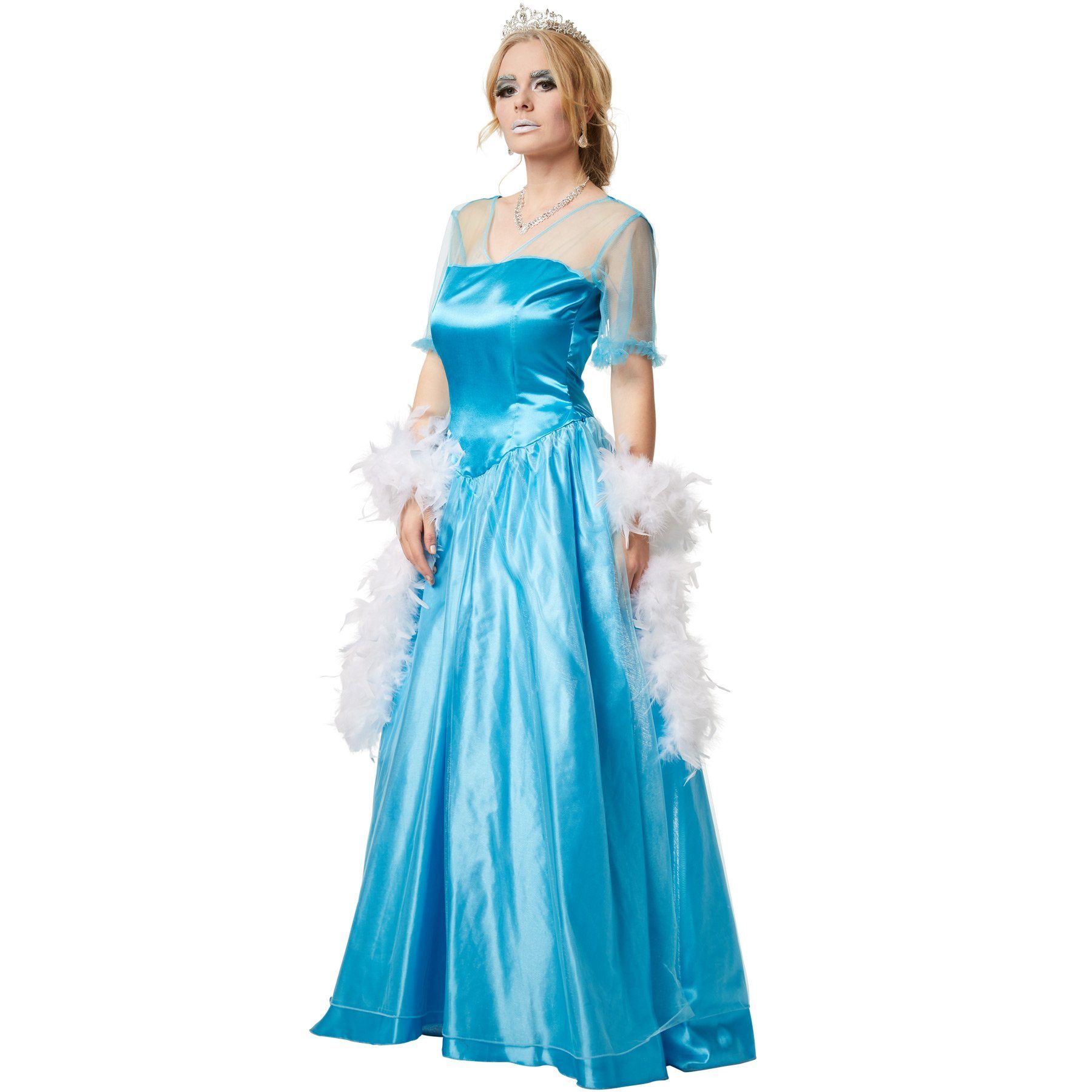 dressforfun Kostüm Frauenkostüm Eisprinzessin, Seidig glänzendes Einteiler-Kleid
