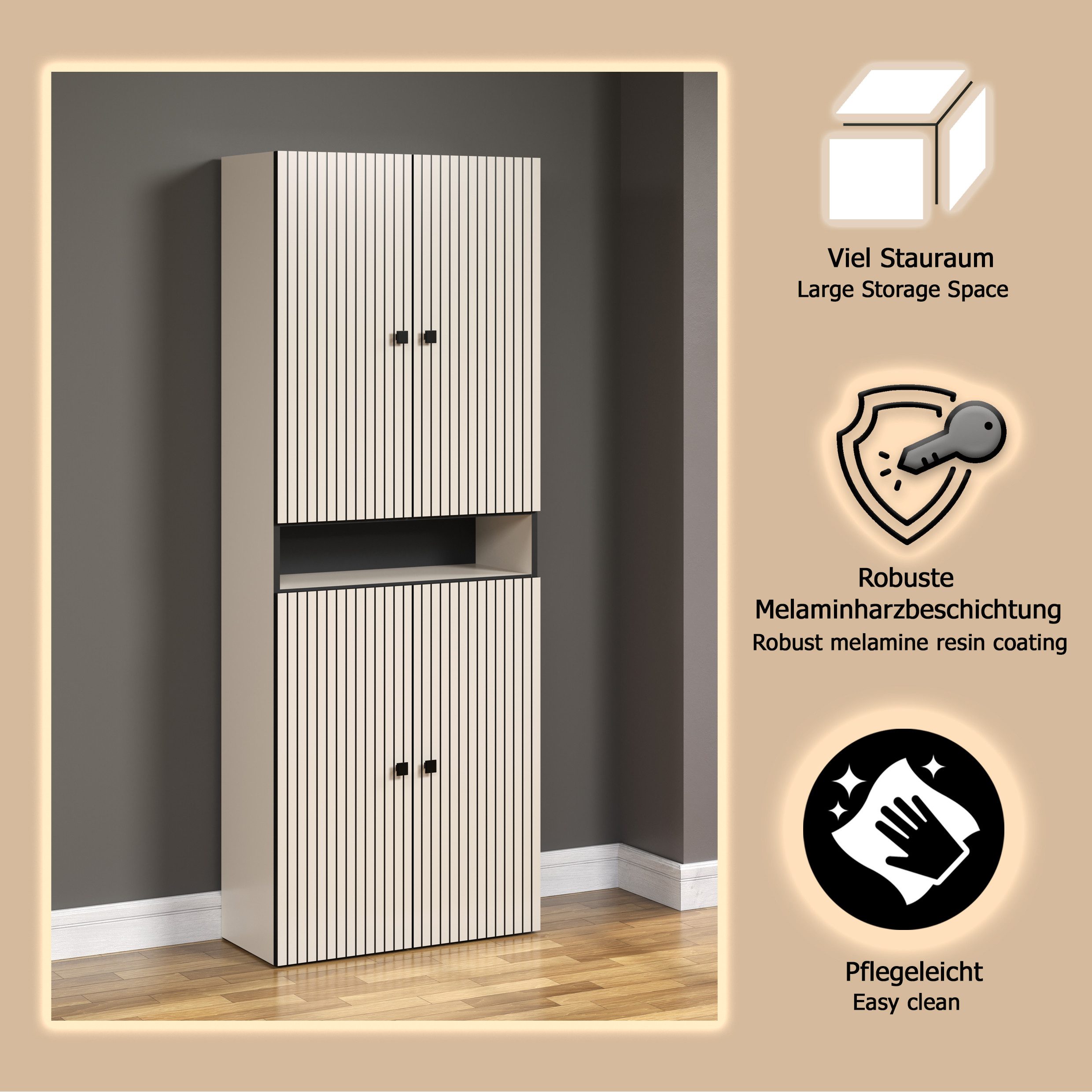welltime Hochschrank Amrum Badezimmerschrank mit und ohne Schublade - (B/T/H) 40-70/31/186 cm – Bild 4 von 5
