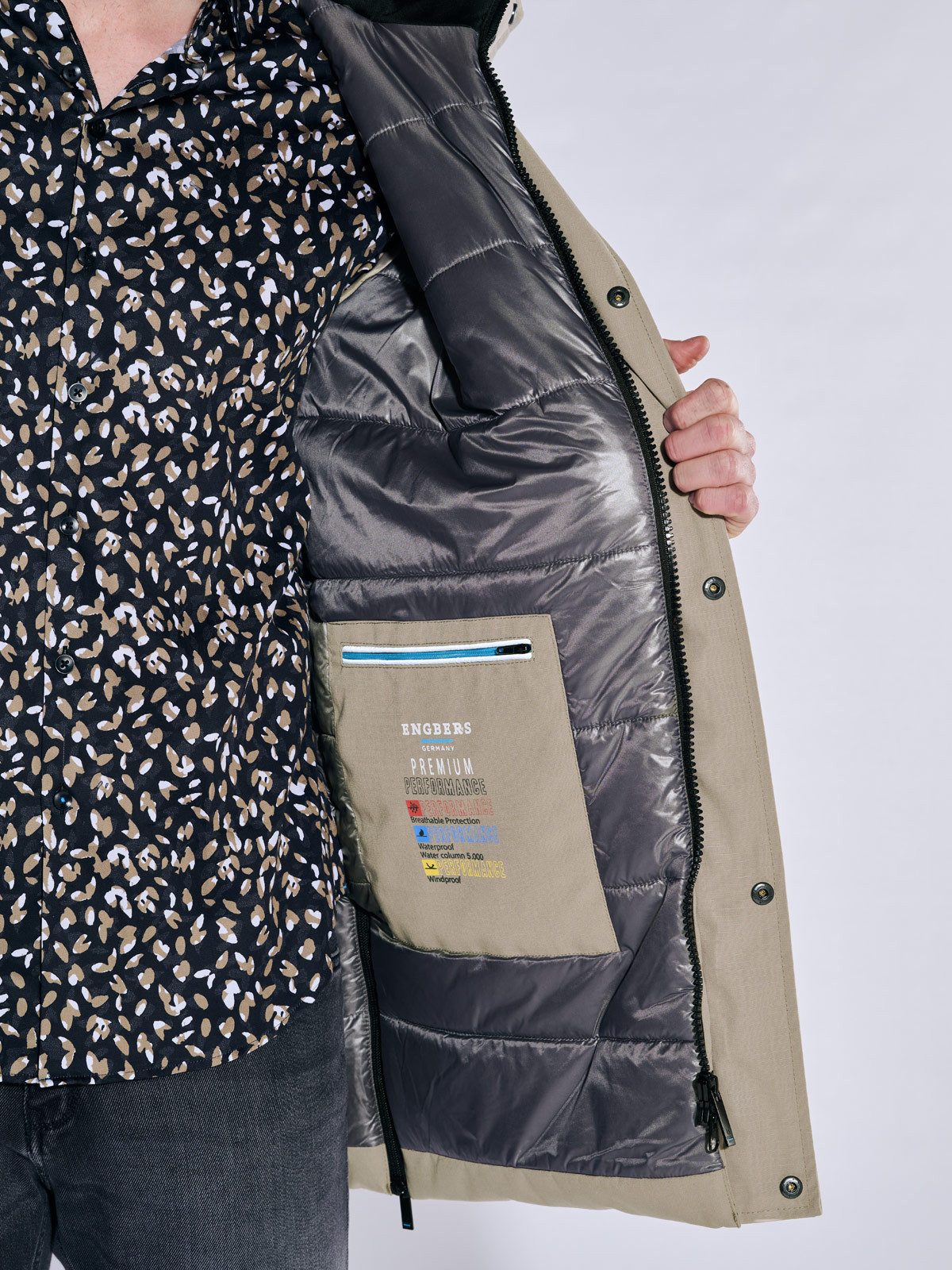 ENGBERS GERMANY Langjacke Herren Jacke mit Funktionsdetails, Beige
