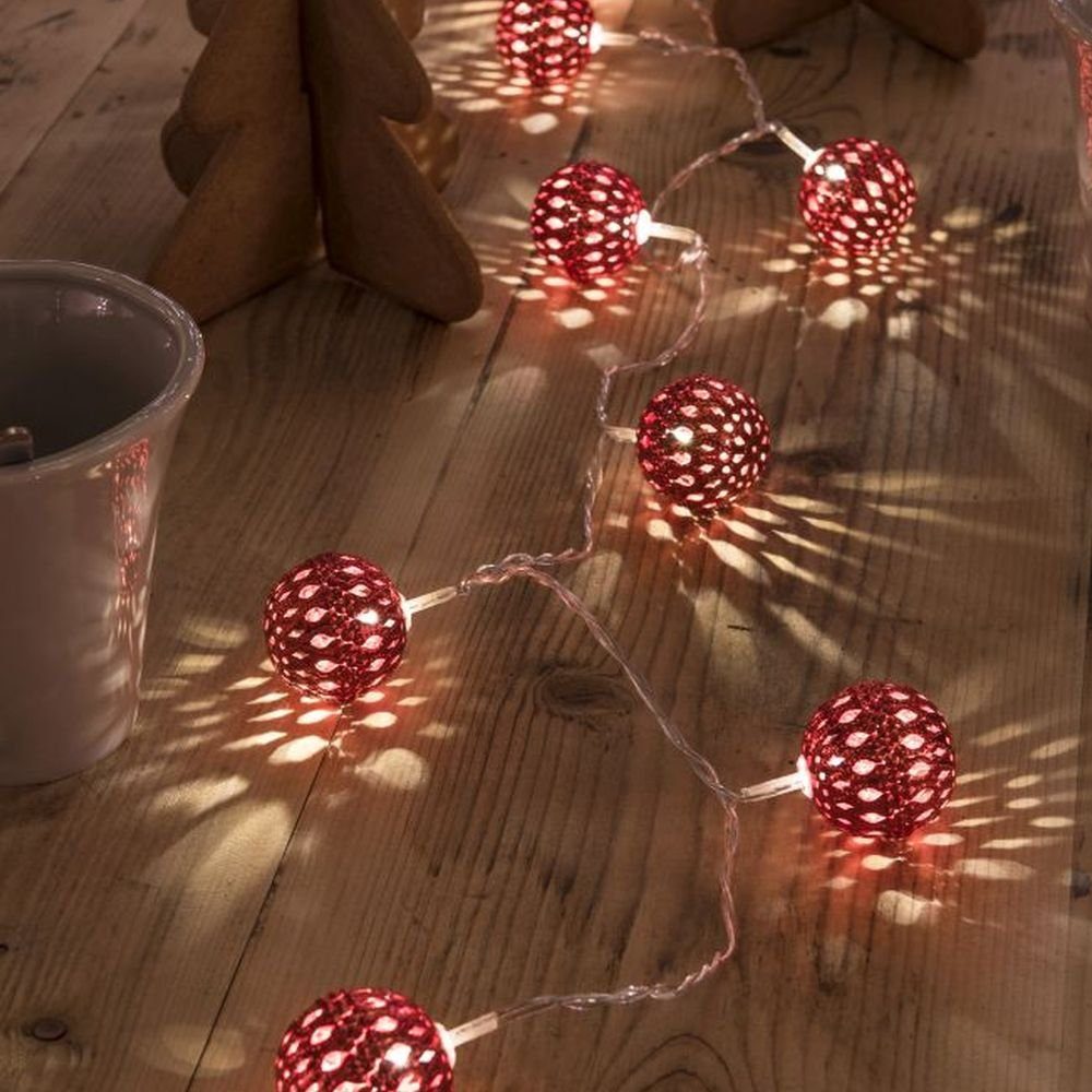 Kunstbaum LED Dekolichterkette, rote Metallbälle, 24 warm weiße Dioden,  24V, KONSTSMIDE, Lichterketten für den Innenbereich