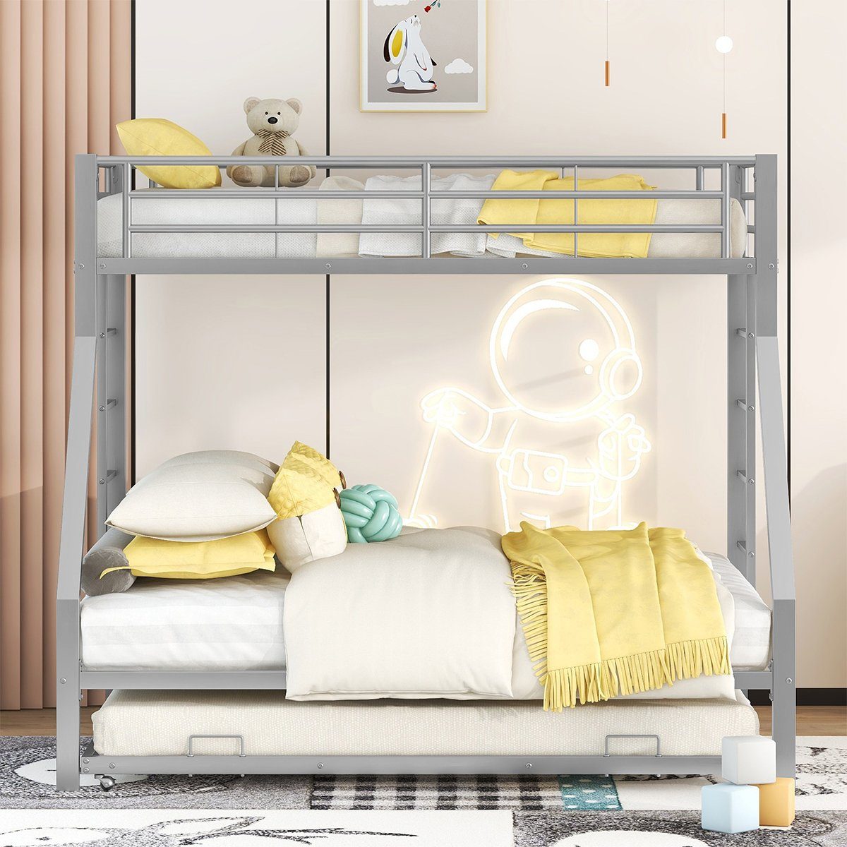 XDeer Etagenbett Etagenbett Metallbett mit ausziehbarem Bett 90(140)x200cm,  Leiter auf beiden Seiten für Kinder Jugendliche Erwachsene