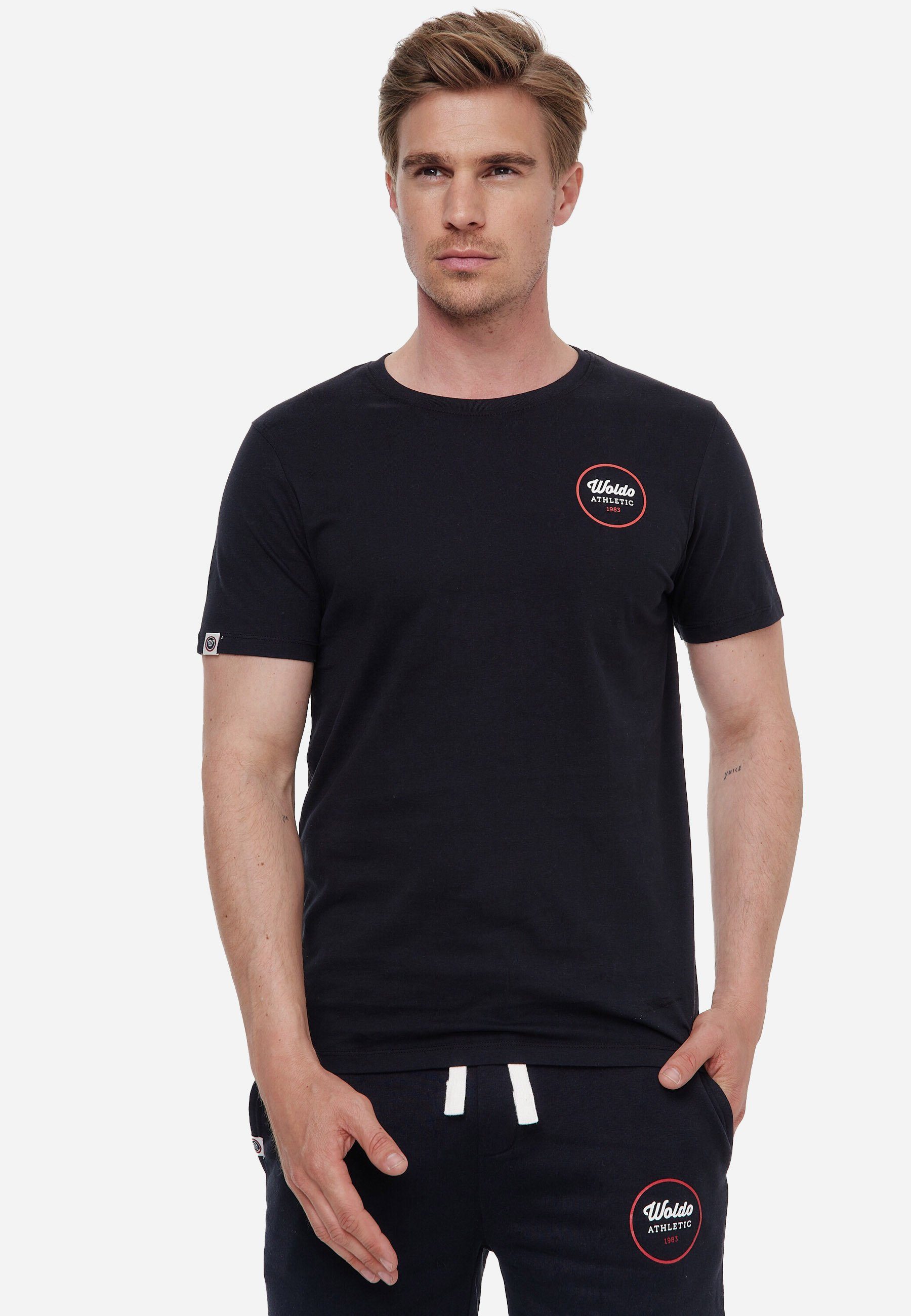 Woldo Athletic T-Shirt T-Shirt Print Runder schwarz-rot