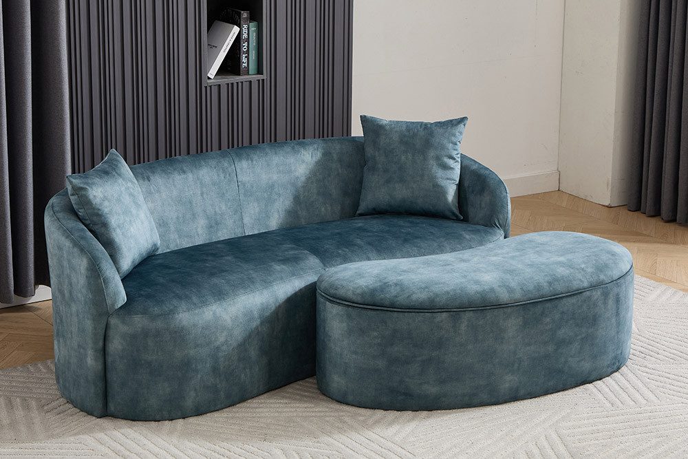 riess-ambiente 2-Sitzer ELEMENTAL 180cm petrol - Samt, Federkern, inkl. Zierkissen, weich, Einzelartikel 1 Teile, Rundumbezogene Couch - ideal für Wohnzimmer, Schlafzimmer oder Lounge
