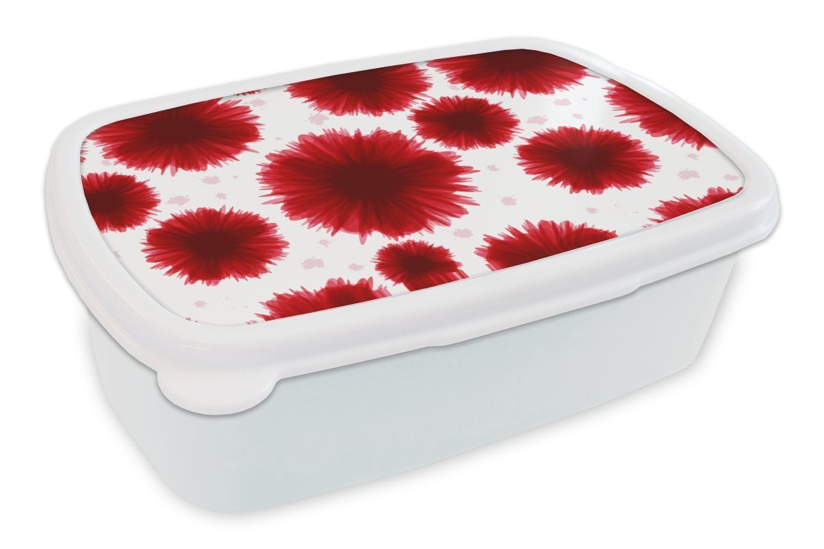 MuchoWow Lunchbox Aquarellfarbe - Rot - Blumen, Kunststoff, (2-tlg), Brotbox für Kinder und Erwachsene, Brotdose, für Jungs und Mädchen weiß