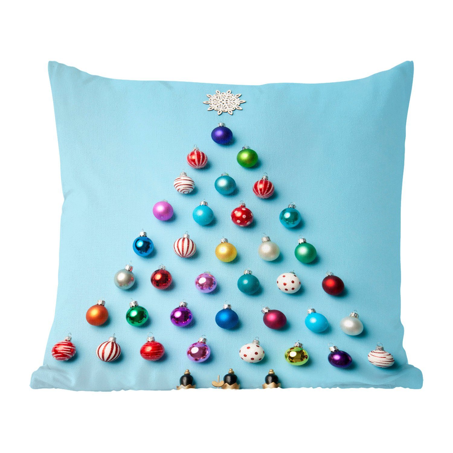 MuchoWow Dekokissen Ein Weihnachtsbaum aus Kugeln auf hellblauem Hintergrund, Zierkissen mit Füllung für Wohzimmer, Schlafzimmer, Deko, Sofakissen