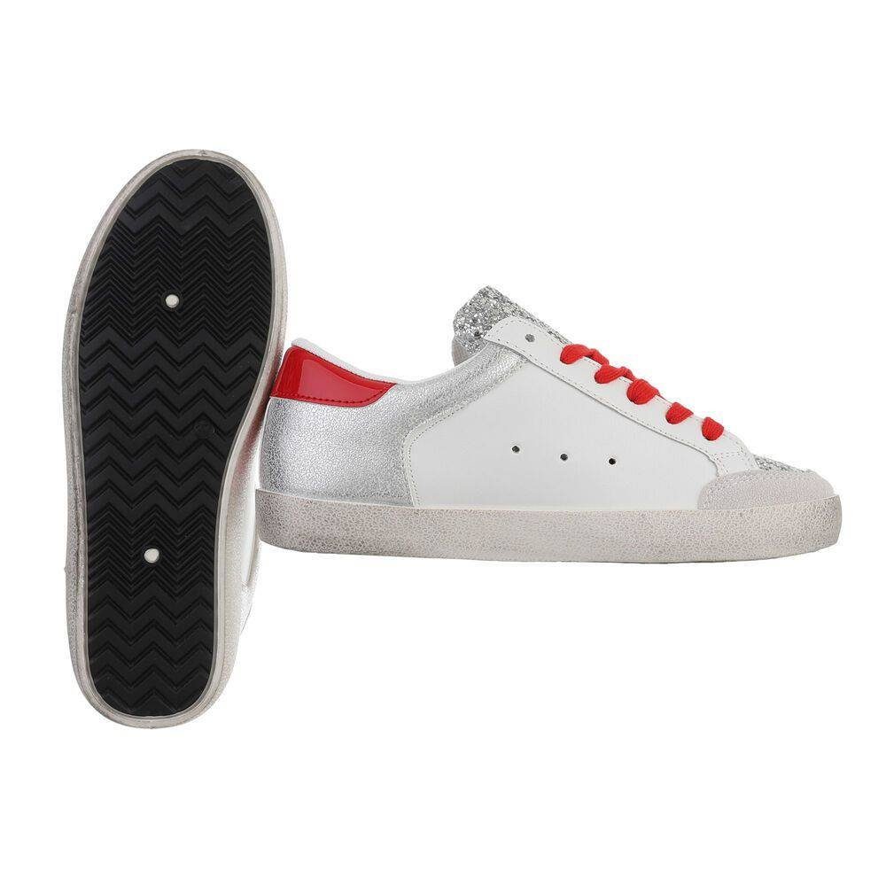 Weiß, Low-Top Weiß Sneakers Rot Freizeit Low Ital-Design in Damen Flach Sneaker