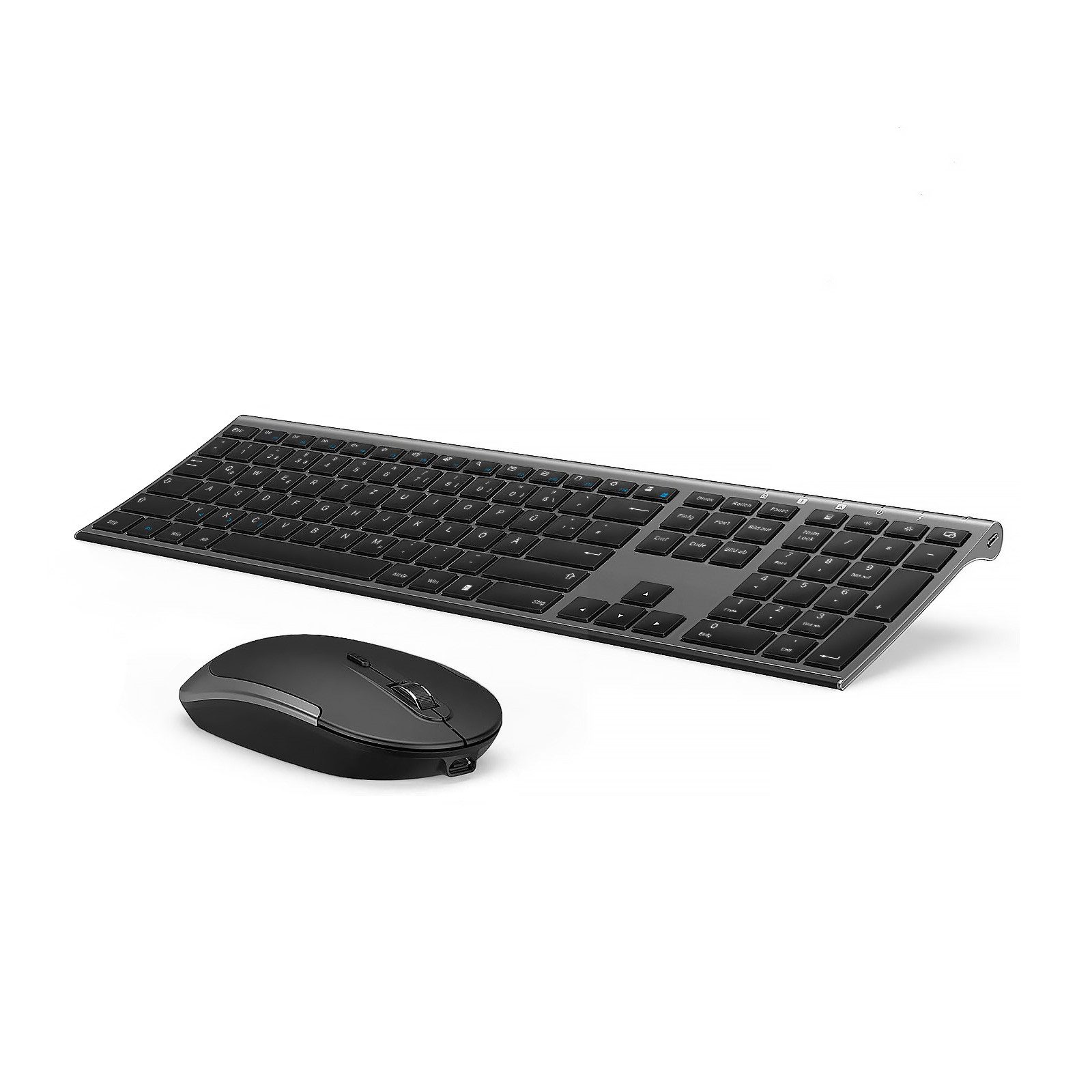 Seenda 15-3 Wiederaufladbare Funktastatur mit Maus Leise Fullsize&QWERTZ Tastatur- und Maus-Set, Ultradünn und Aufladbar