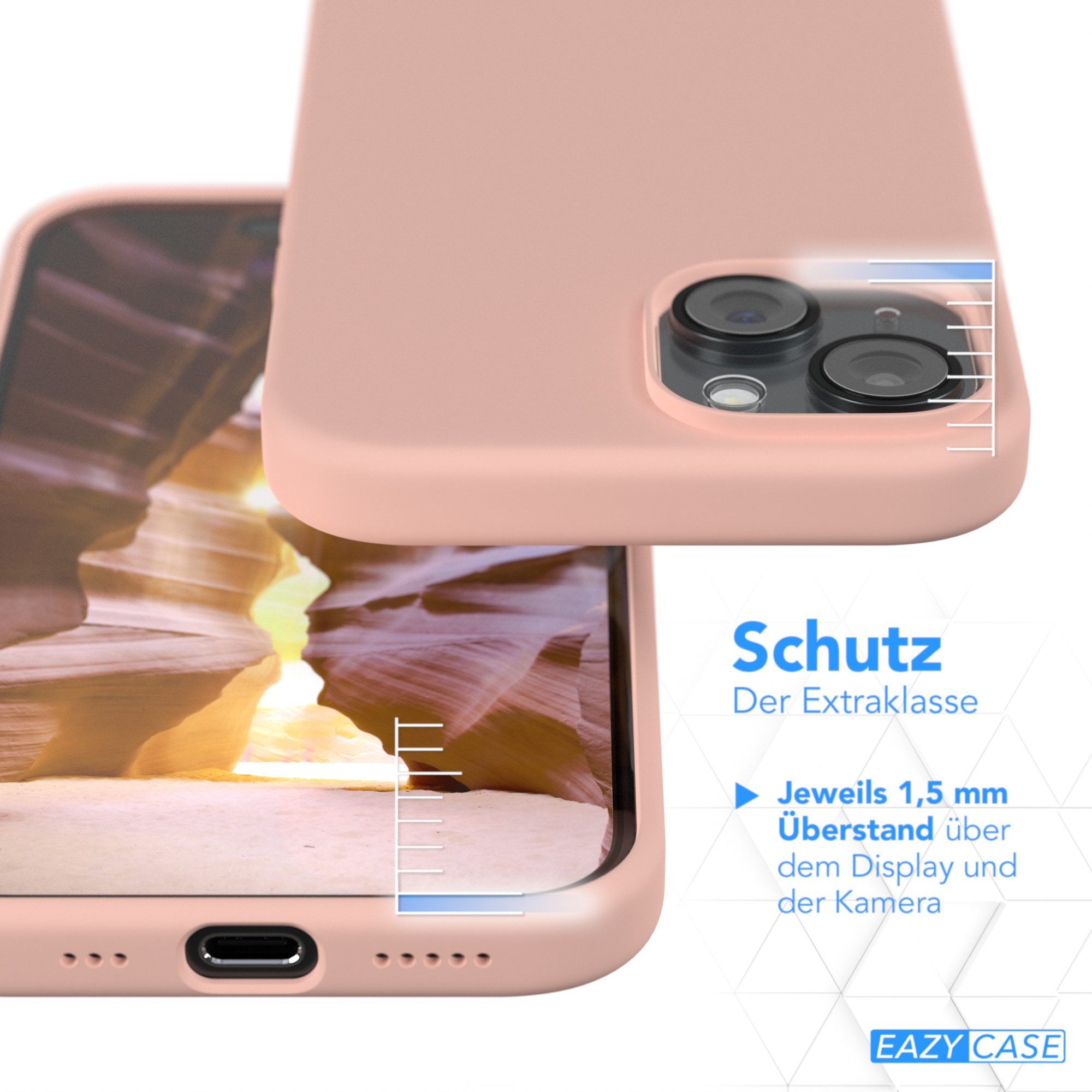 EAZY CASE Handyhülle Premium Silikon Case für Apple iPhone 15 6,1 Zoll, Silikon Schutzhülle mit Kameraschutz kratzfest Cover Rosa