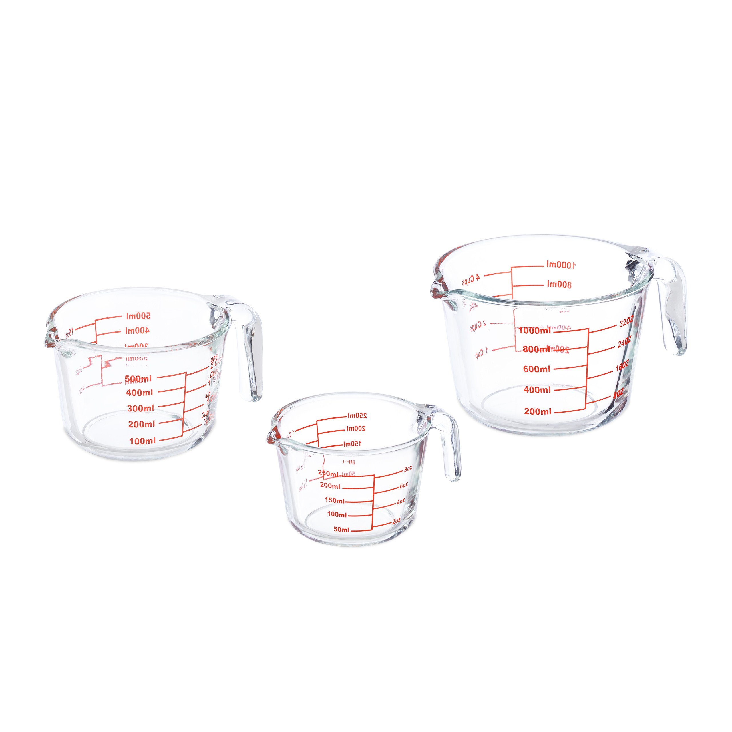 relaxdays Messbecher 3-teiliges Set Glas, aus Messbecher Glas