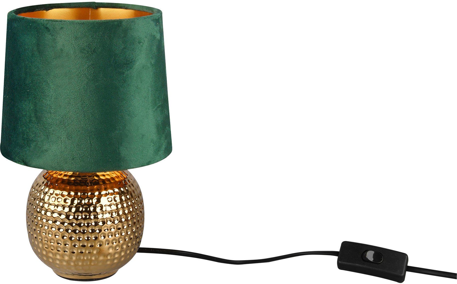 TRIO Leuchten grün ohne gold Samtschirm Keramik Nachttischlampe, Fuß Leuchtmittel, Schreibtischlampe Sophia, mit