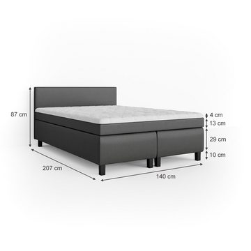 VitaliSpa® Boxspringbett Doppelbett Ehebett 140x200cm Philly Topper Schwarz