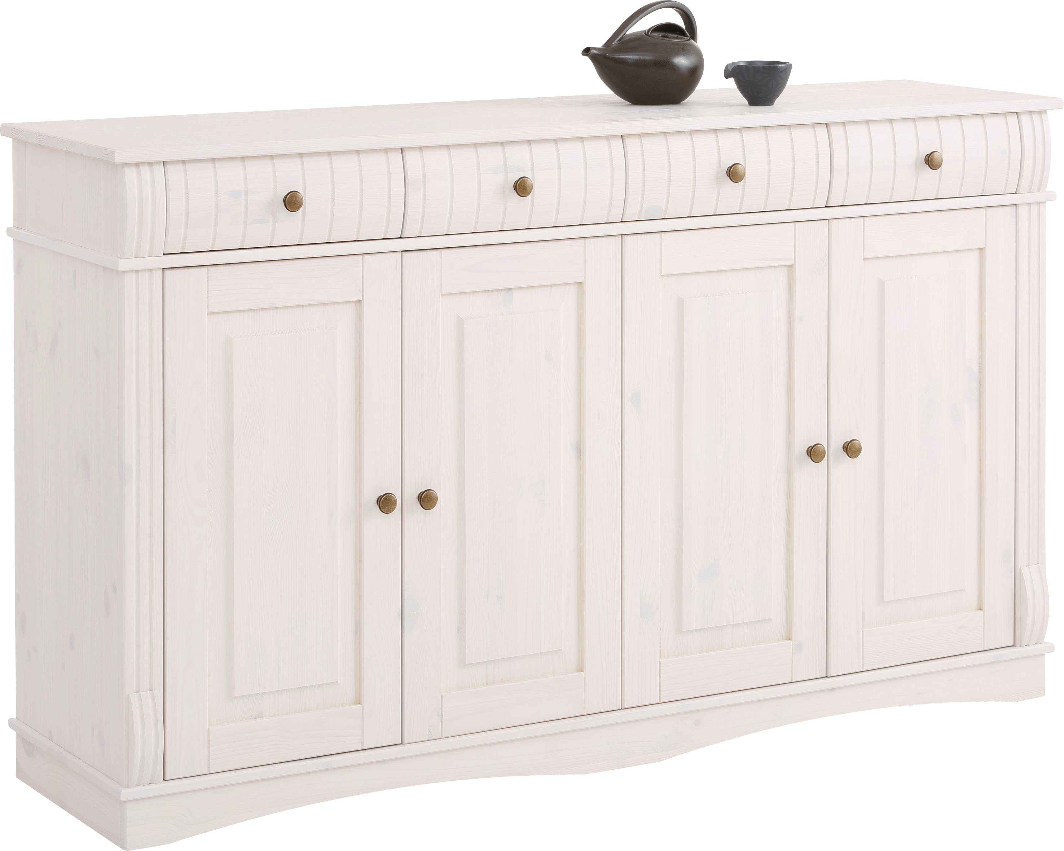 Home affaire Sideboard Teresa (Maße (B/T/H): 152/37/90 cm), Kommode, 4-türig, Breite 152 cm, aus massiver Kiefer, FSC®