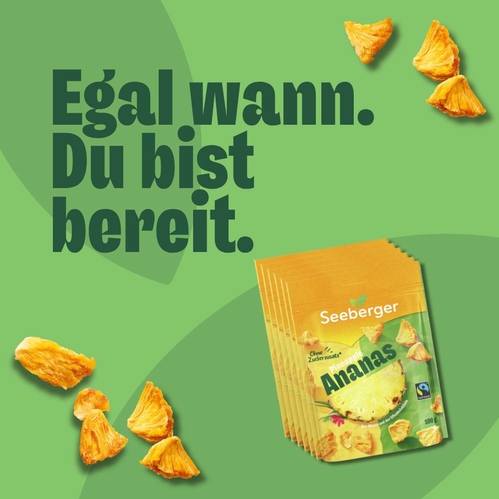 Seeberger Snacks Trockenfrüchte Seeberger getrocknete Ananas ungezuckert Multipack – 6×100 g fairtrade, 6 x