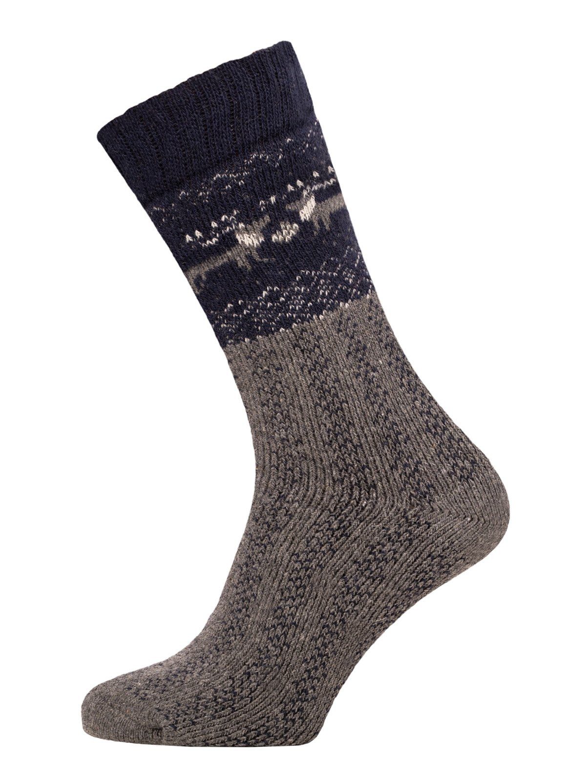 HomeOfSocks Socken Wollsocken Thick Skandinavisch Rentier grau/navy - 1 Paar