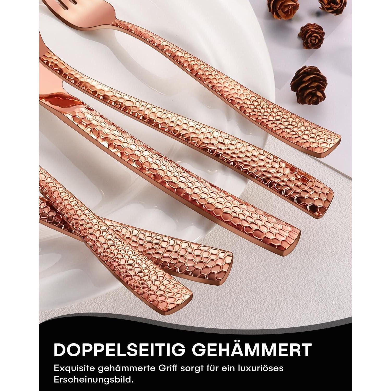 LuxusKollektion Salatbesteck Besteck 30teilig 30 Teiliges Roségold–quadratischer Griff