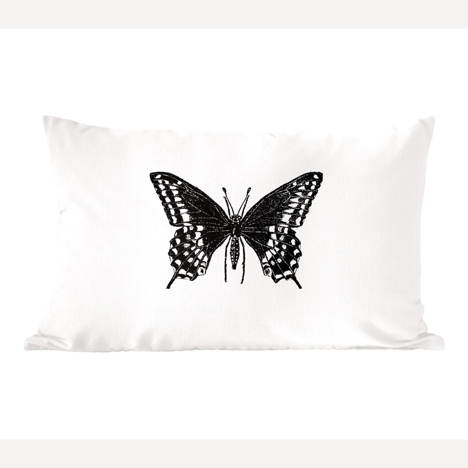 MuchoWow Dekokissen Schmetterling - Tiere - Retro - Schwarz und weiß, Wohzimmer Dekoration, Zierkissen, Dekokissen mit Füllung, Schlafzimmer
