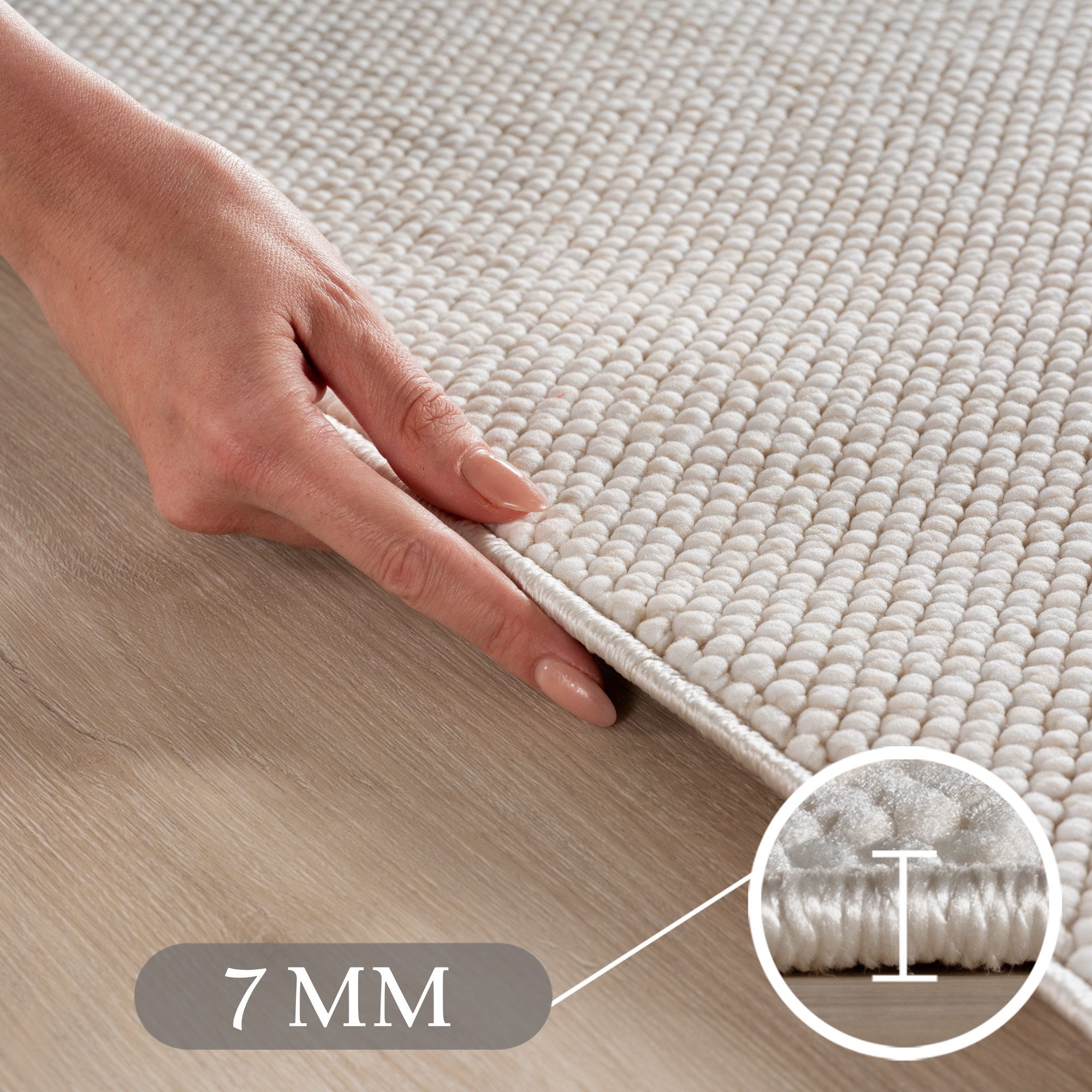 SIMPEX24 Designteppich Einfarbig Boucle Loop, Rund, Höhe: 7 mm, Teppich Wohnzimmer, Schlafzimmer, Gästezimmer