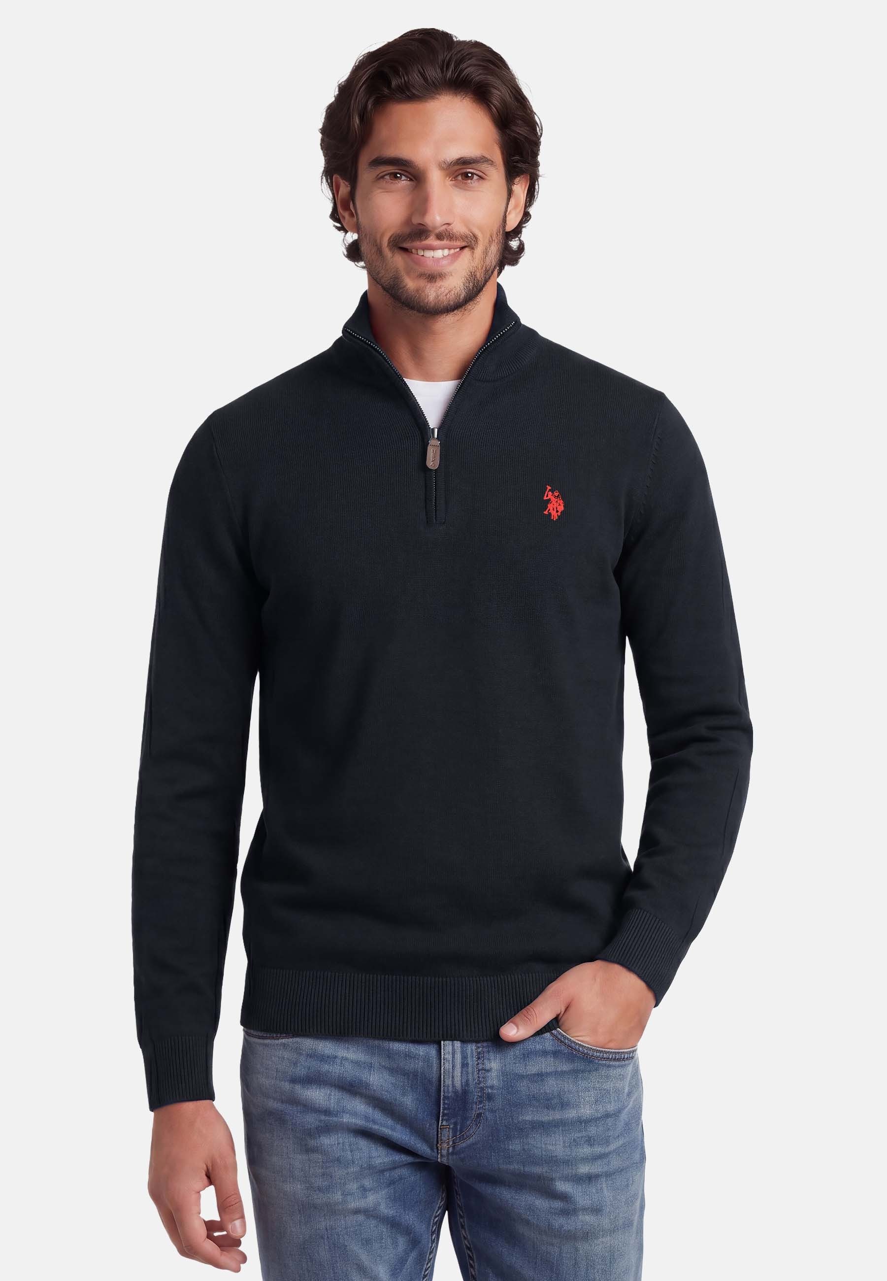 U.S. Polo Assn. Stehkragenpullover USKnooxx – Herren Half-Zip Strickpullover mit bequemem Rundhalsausschnitt