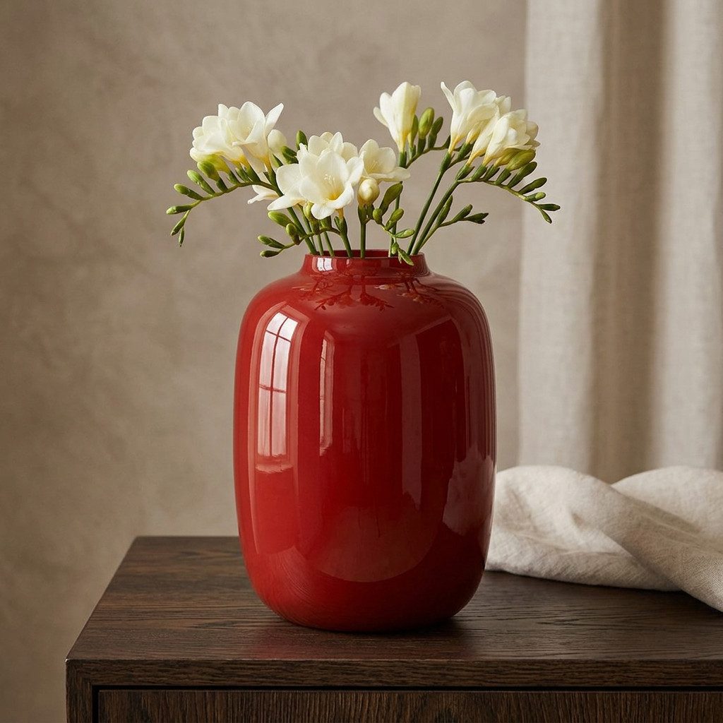 Vase the World Tischvase Glasvase zylindrisch gerundet mundgeblasen Blumenvase (1 St), Rote Glasvase mit kurzem Hals und gerundeter Form