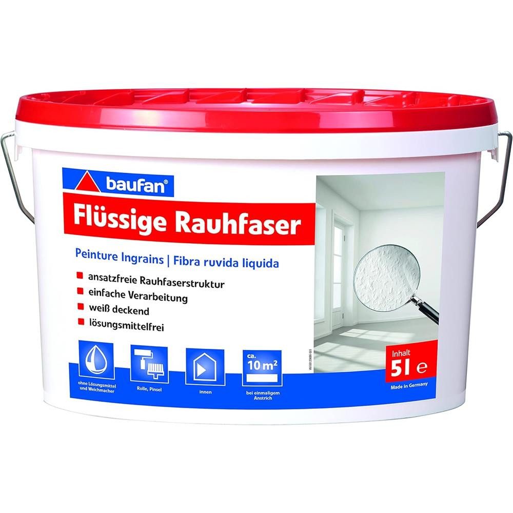 baufan® Wandfarbe Flüssige Rauhfaser 5,0 l Struktur-Dispersionsfarbe Innenfarbe, hochdeckend, lösungsmittelfrei, spritzarm