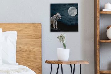OneMillionCanvasses® Leinwandbild Wolf - Mond - Nacht - Tiere - Porträt, (1 St), Leinwand Bilder für Wohnzimmer Schlafzimmer
