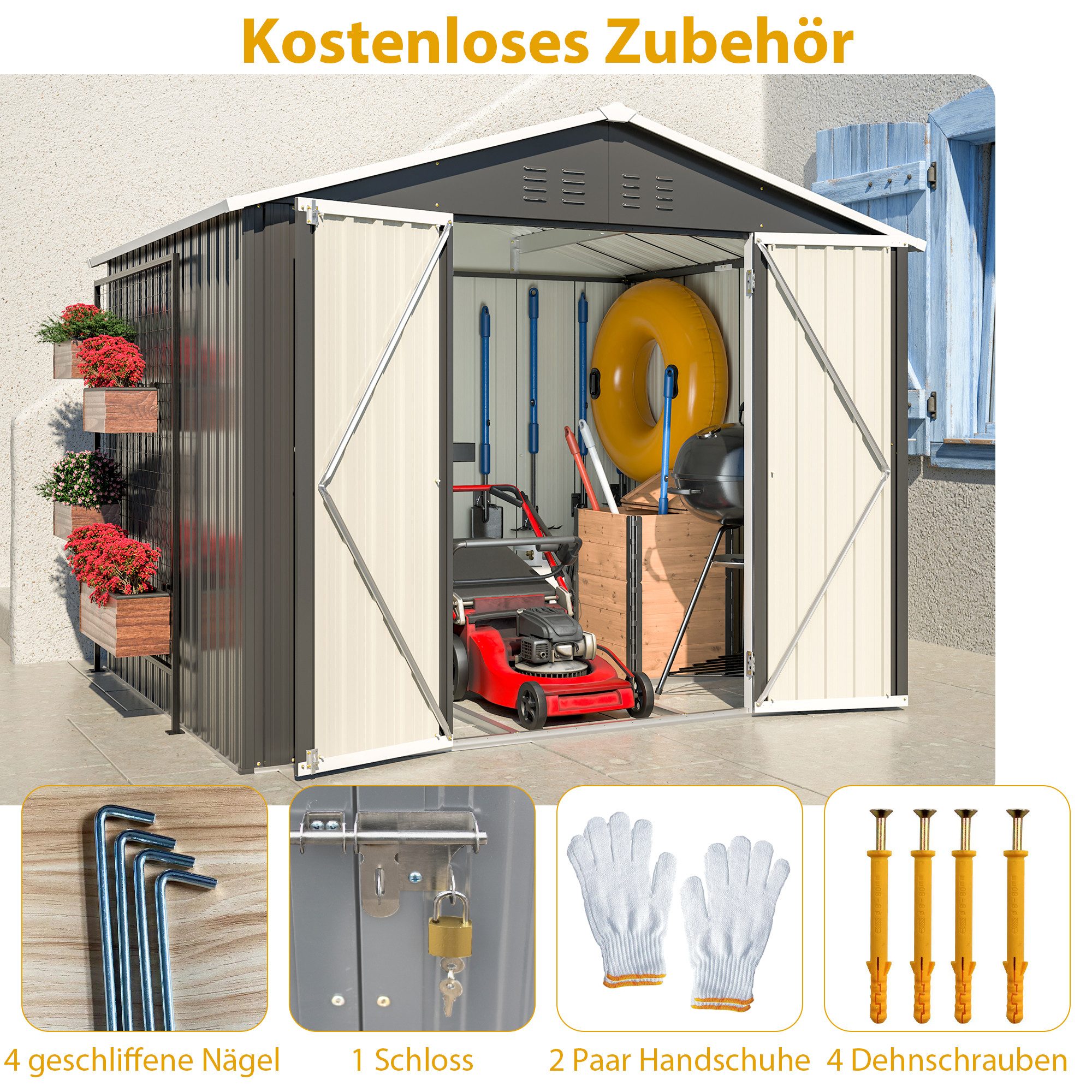 GIHAUVIA Gartenhaus Gartenhaus Metall Gerätehaus mit Pultdach, Geräteschrank für Garten. – Bild 5 von 5
