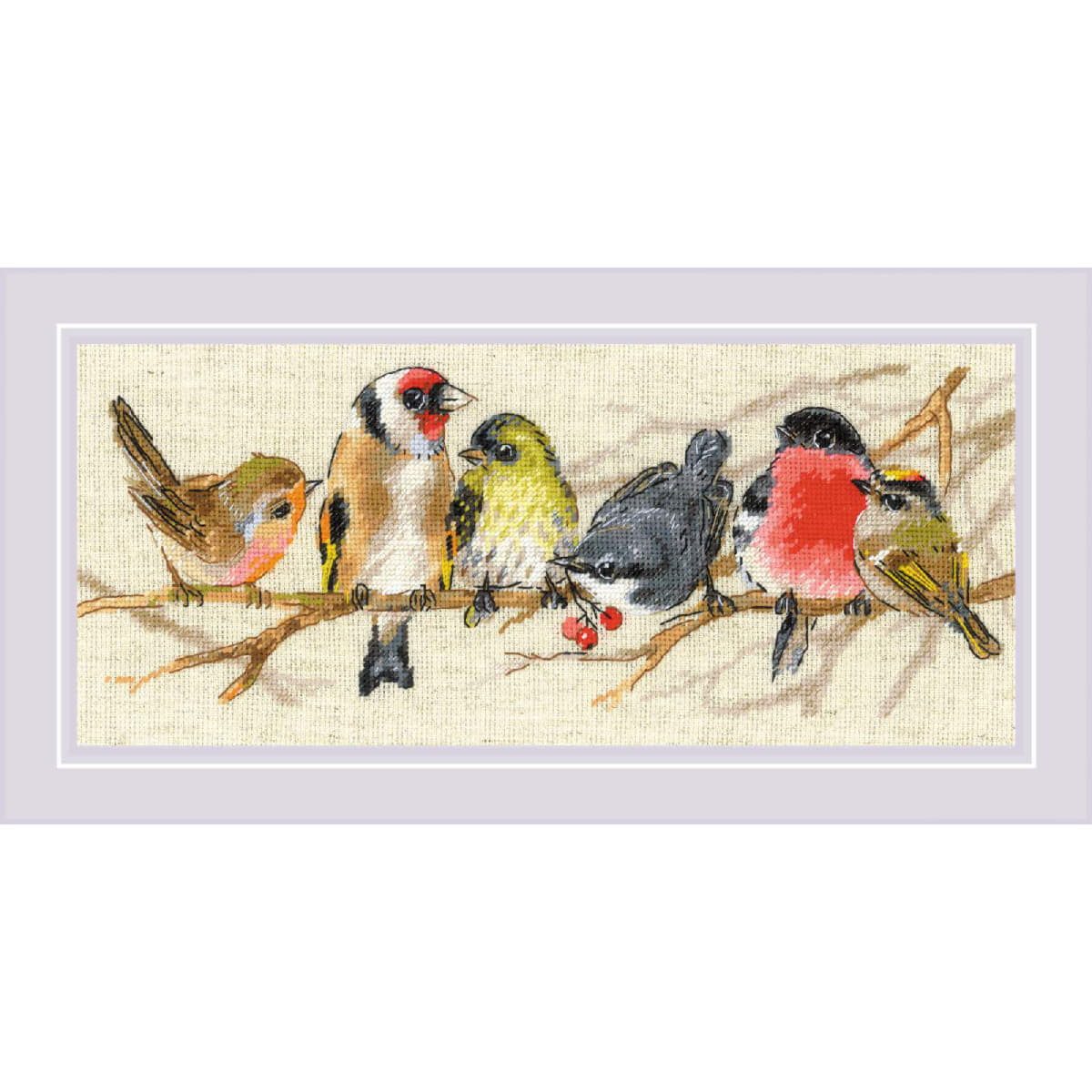 Riolis Kreativset Kreuzstich Stickpackung "Vögel auf dem Ast", Zählmuster, 35x15cm, (embroidery kit by Marussia)