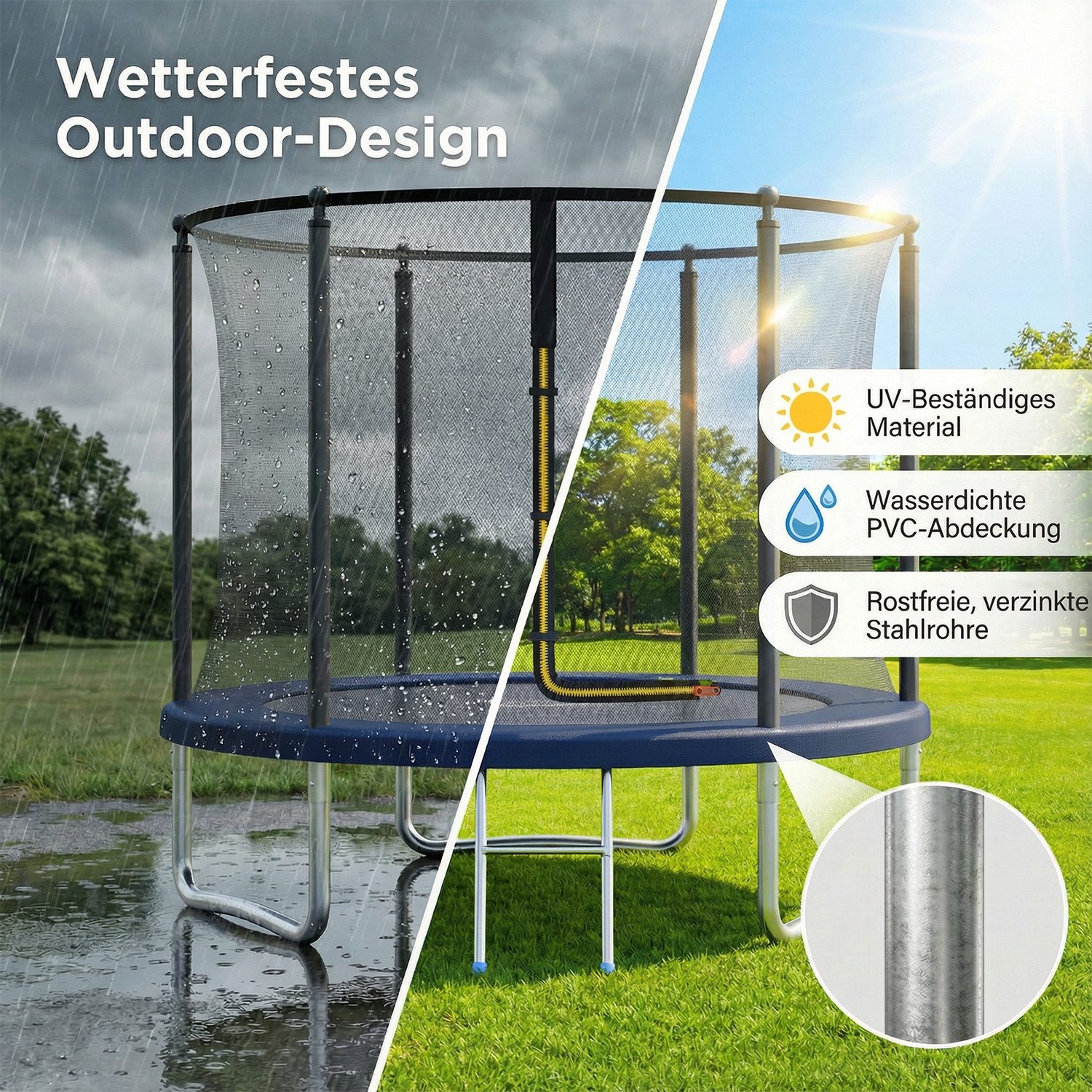 HOMALL Gartentrampolin Kindertrampolin, Outdoor-Trampolin, Durchmesser 183/222/290/360 cm, Ø 222 cm, (Ausgestattet mit Sicherheitsnetz, Leiter und 360°-Gelander – Bild 5 von 5