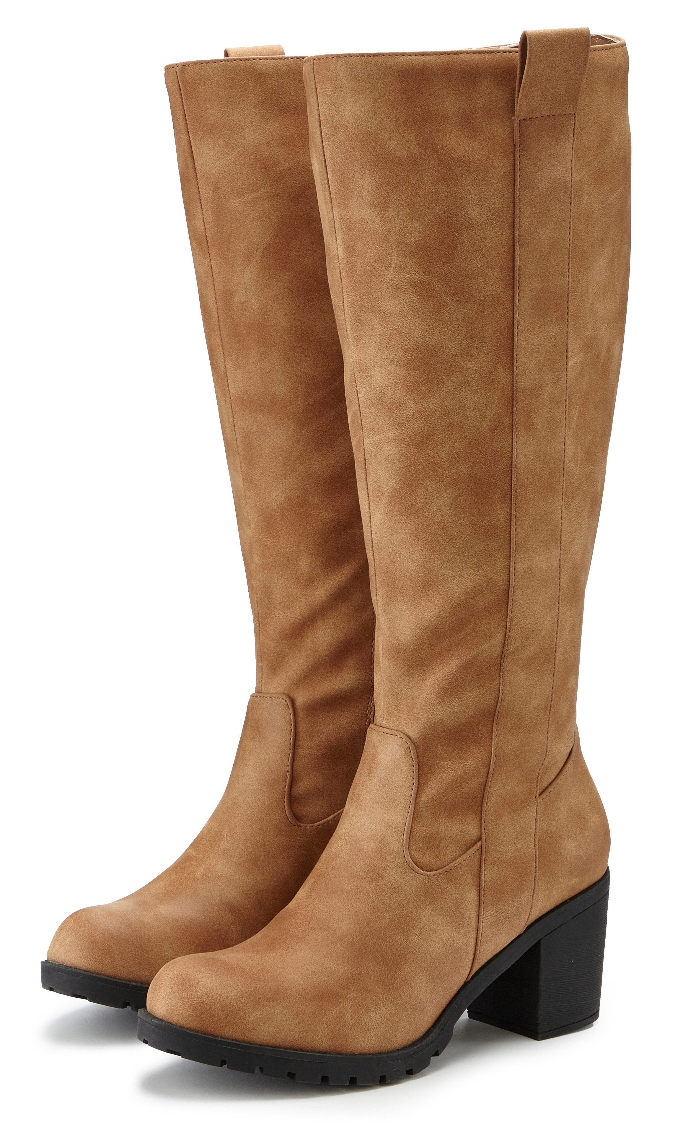 LASCANA Weitschaftstiefel Сапоги, Сапогиette, langer Сапоги, Blockabsatz, Cowboy Stil VEGAN
