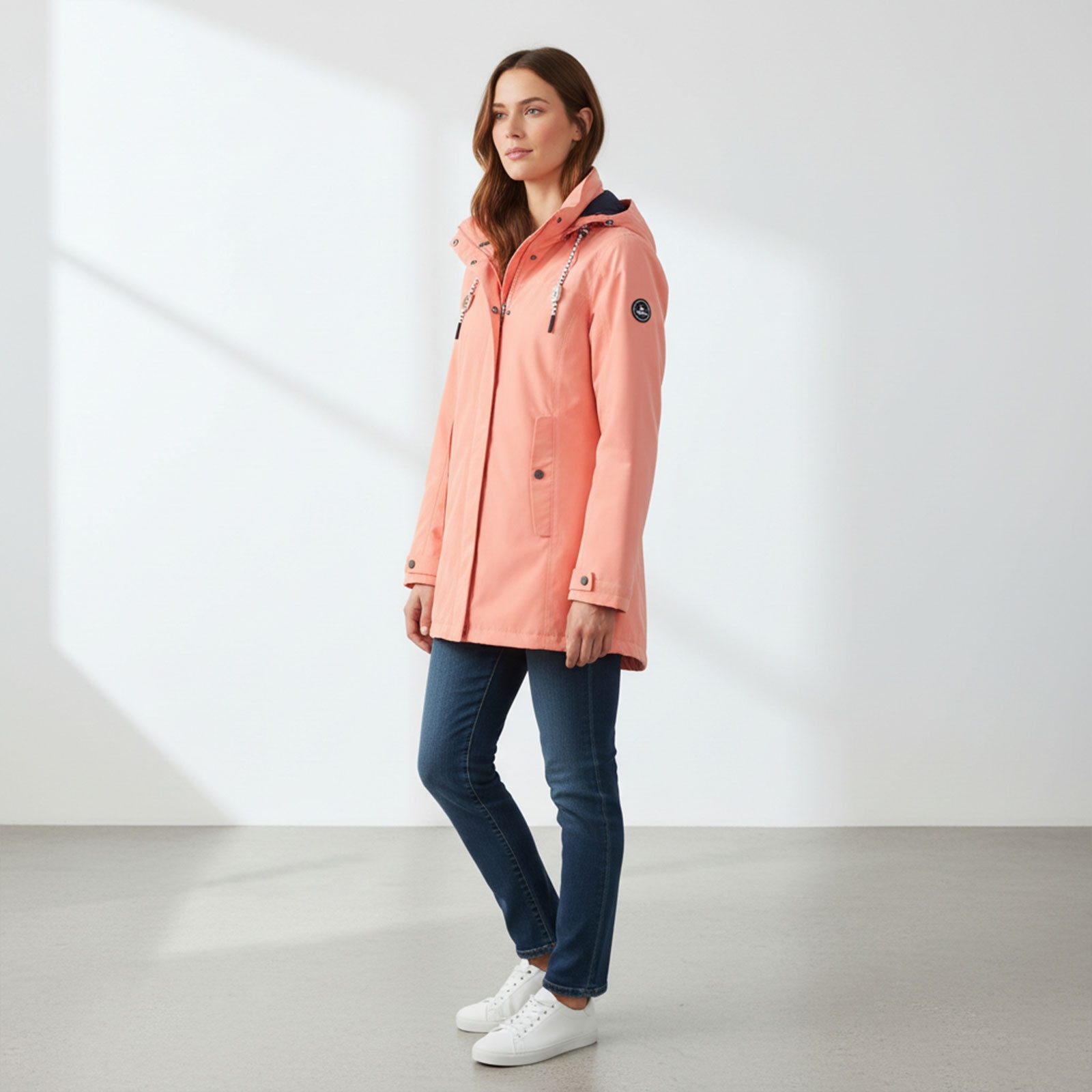 Dry Fashion Funktionsmantel Leer Damen Funktionsjacke Wasserdicht - Outdoor-Jacke Mantel Winddicht Atmungsaktiv, Verschweißte Nähte, Verstellbare und abnehmbare Kapuze