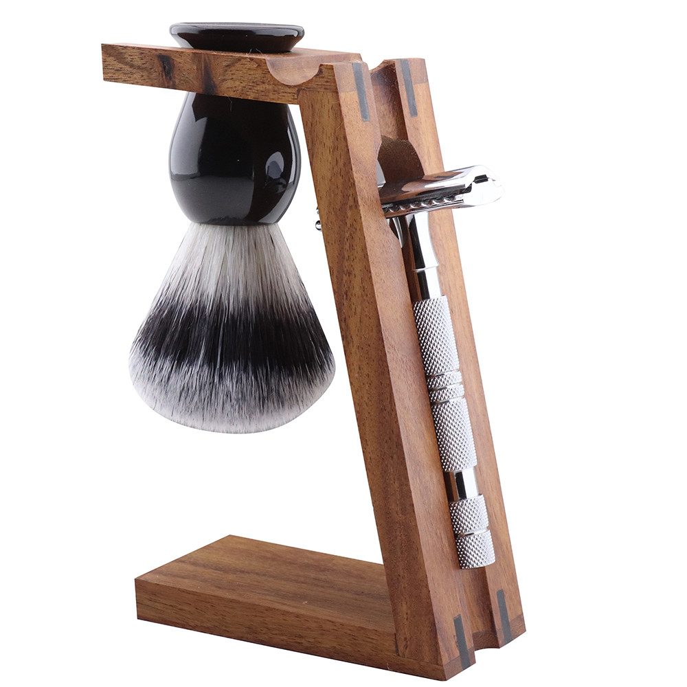 Rasierset Premium Nassrasur Set Herren mit Rasierhobel, Pinsel & Holzständer