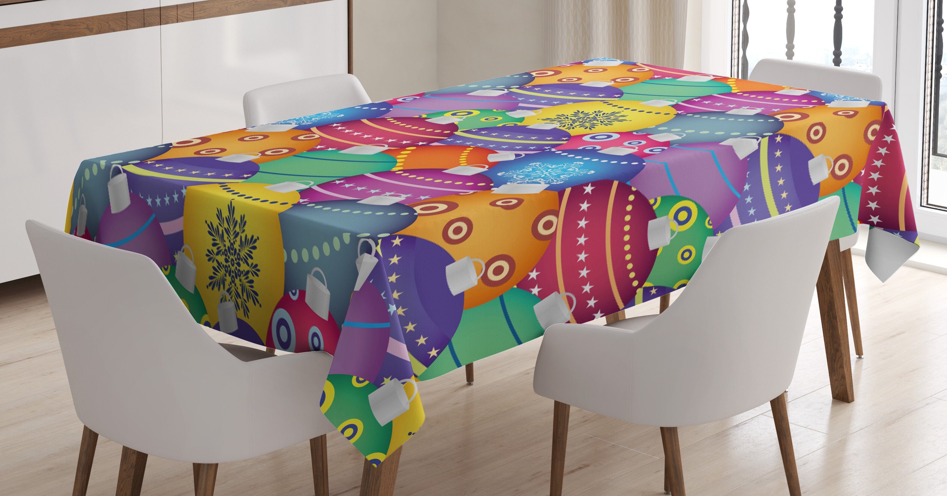 Abakuhaus Tischdecke Farbfest Waschbar Für den Außen Bereich geeignet Klare Farben, Weihnachten Bunte Weihnachtskugeln