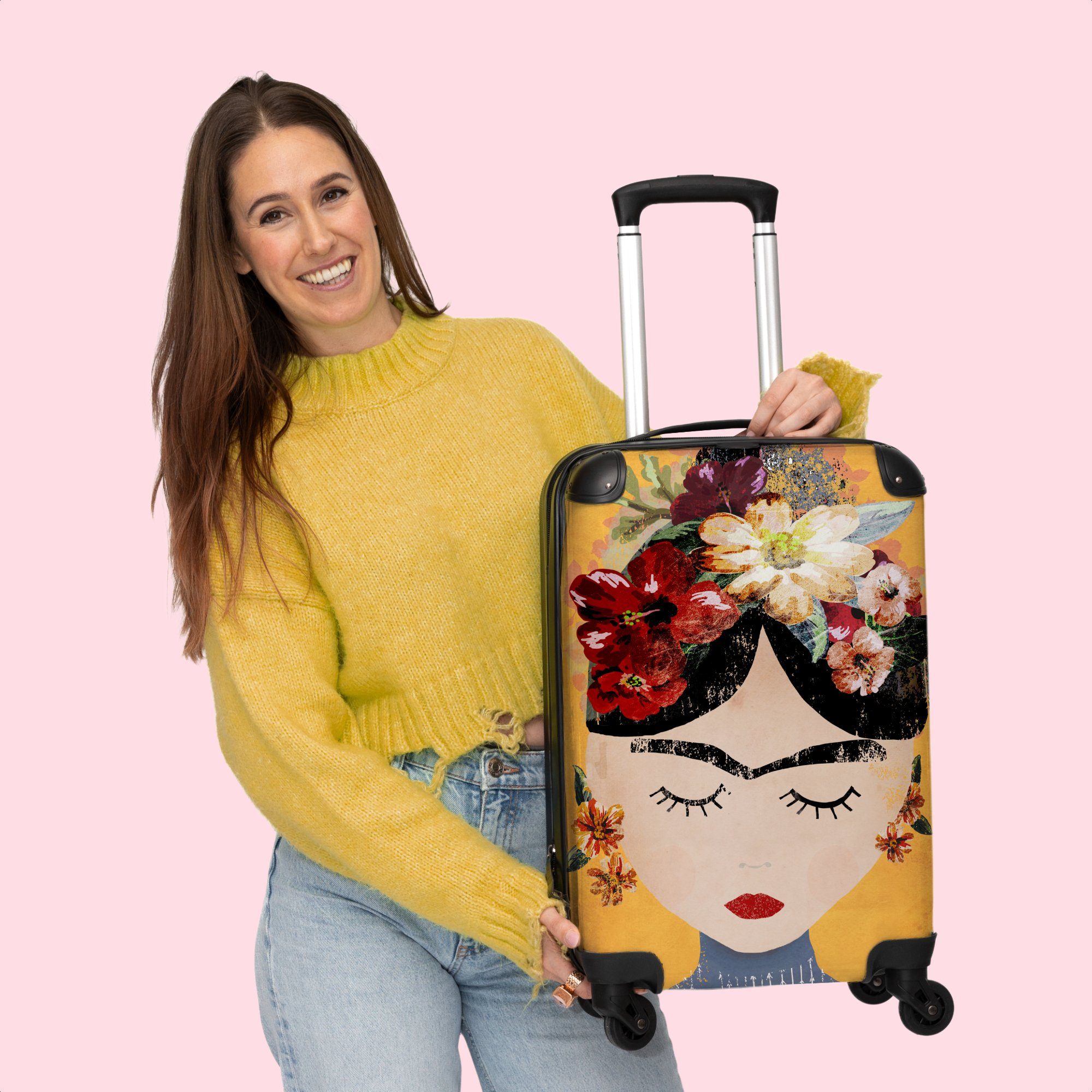 - 4 Rollen Rollkoffer 55x35x20cm mit - 4 NoBoringSuitcases.com© Reisekoffer Kunst, - Cabin Trolley Kleine Gelb Blumen Handgepäck Frau - Handgepäckkoffer Rollen,