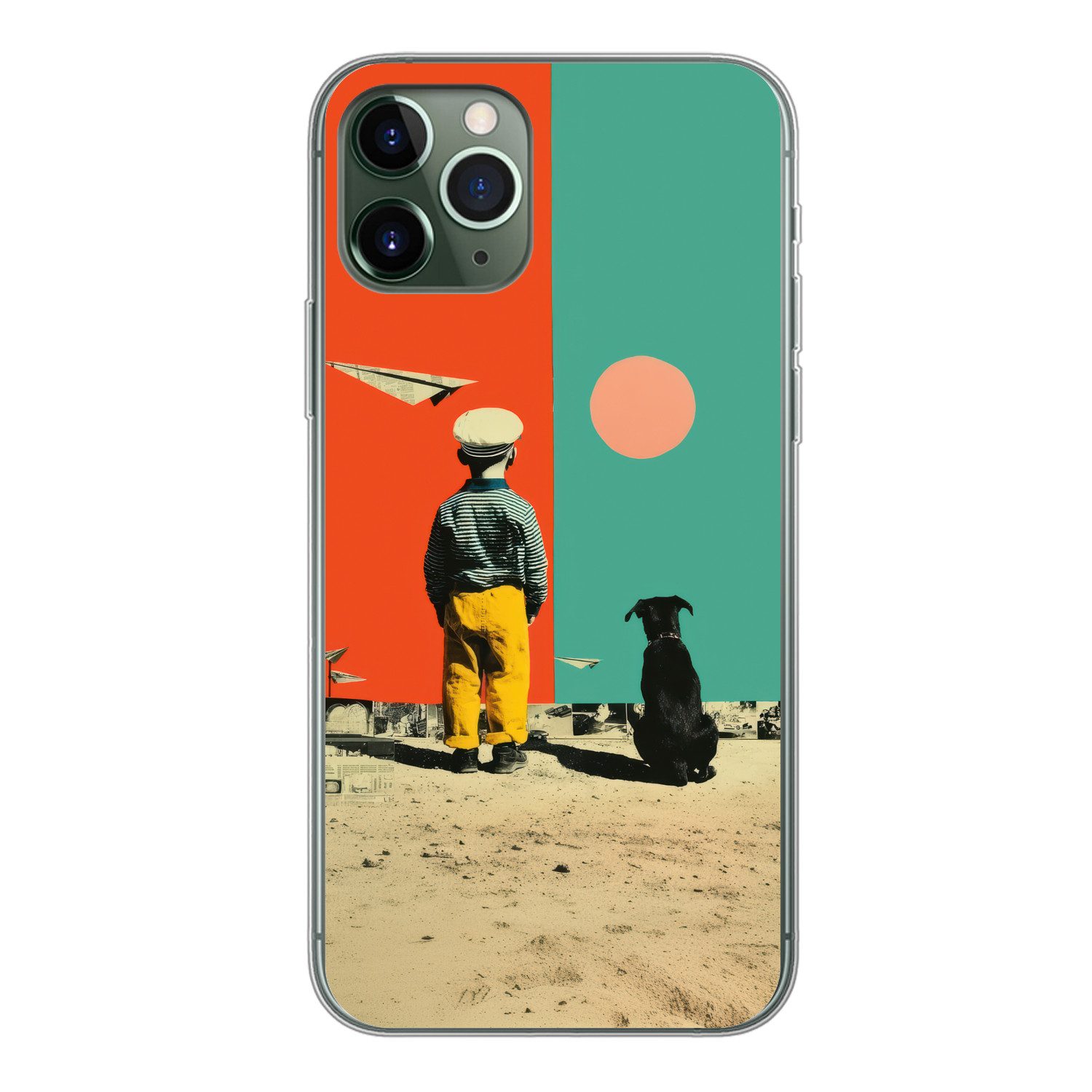 MuchoWow Handyhülle für Apple iPhone 11 Pro Retro - Junge - Hund - Rot - Grün, Smartphone-Bumper, Print, Handy Schutzhülle Dünn