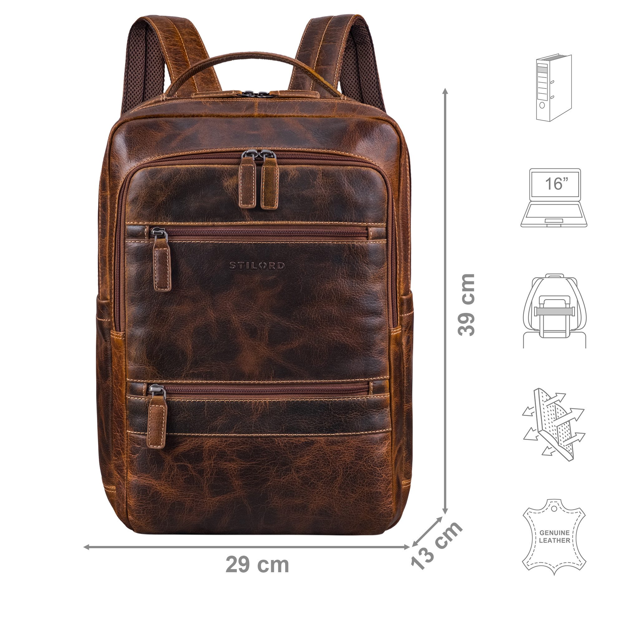 STILORD Notebook-Rucksack "Torben" 15 - 16 Zoll Laptop-Rucksack Leder Groß für Herren & Damen